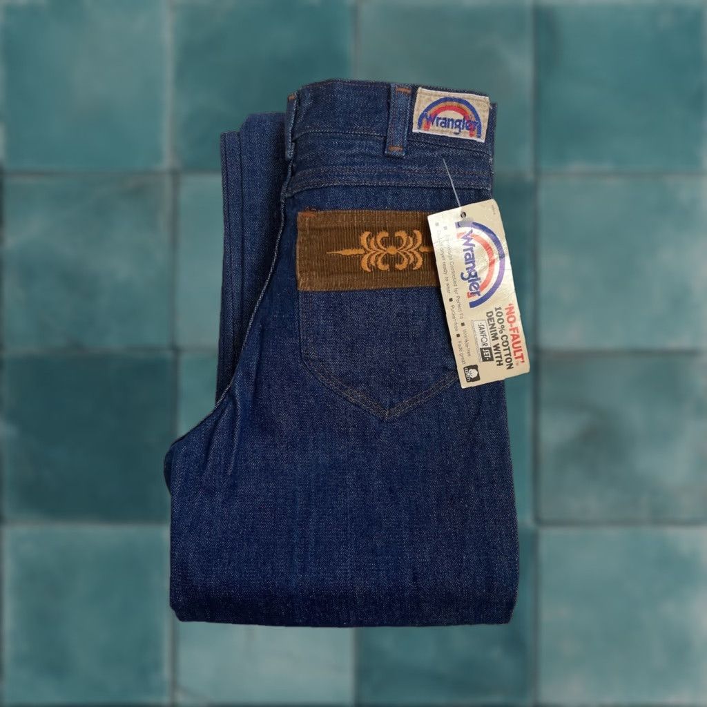 Wrangler VINTAGE Wrangler Lancer Jeans Pant Straight Leg 27x36 NWT 70s NOS Made USA Mens Denim Blue 1970s USA Size US 27 - 1 Thumbnail