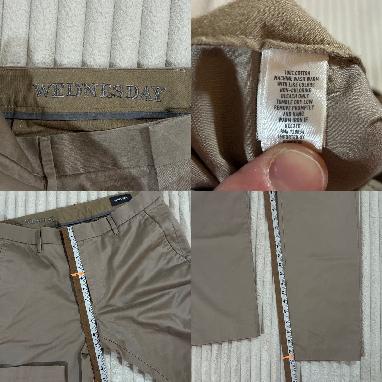 Bonobos Bonobos Chinos Pants Mens 33x30 Slim Fit Beige Flat Front Casual Size US 33 - 8 Thumbnail