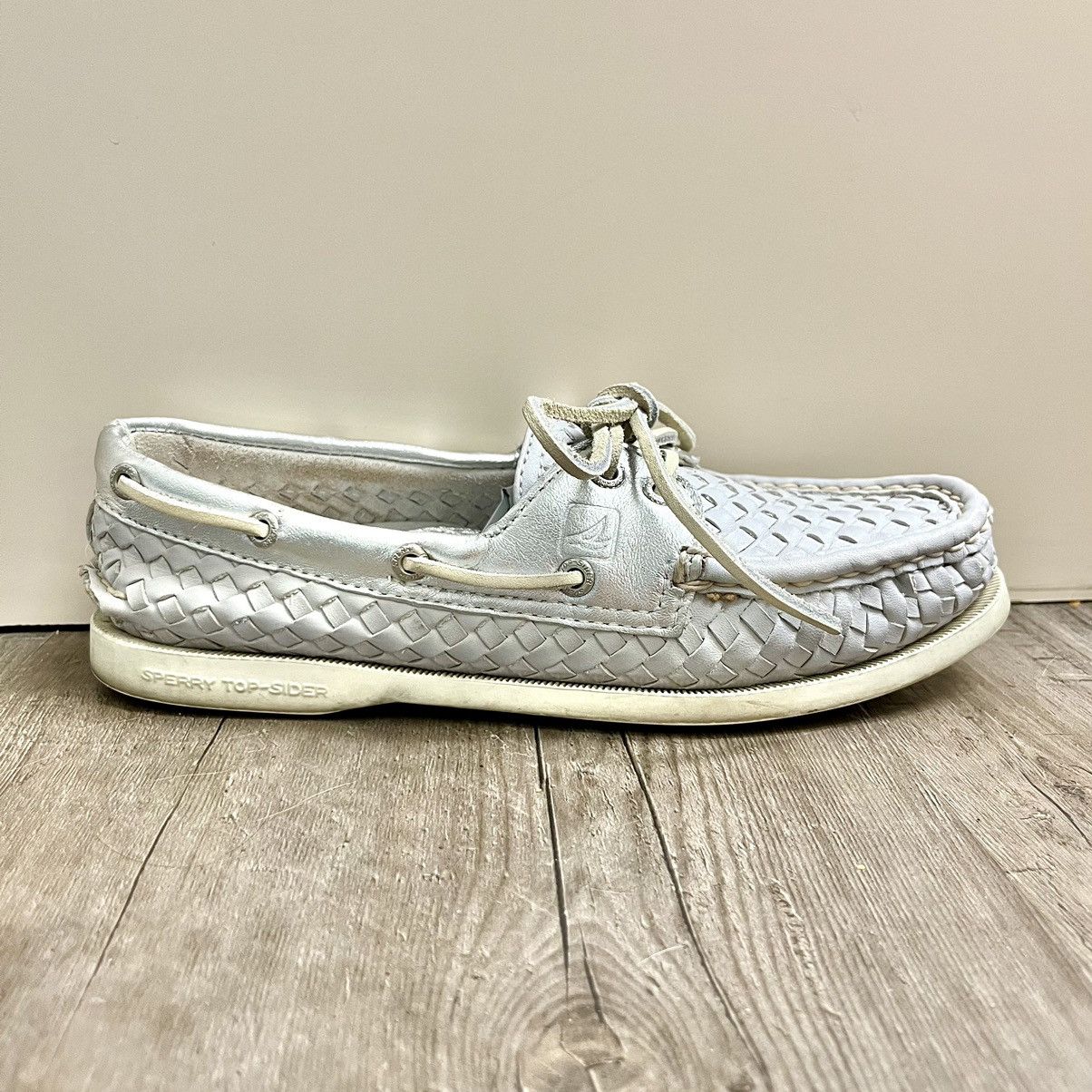 Sperry Sperry Top Slider Gray & Metallic Silver Woven Boat Shoes Size US 6.5 / IT 36.5 - 2 Thumbnail