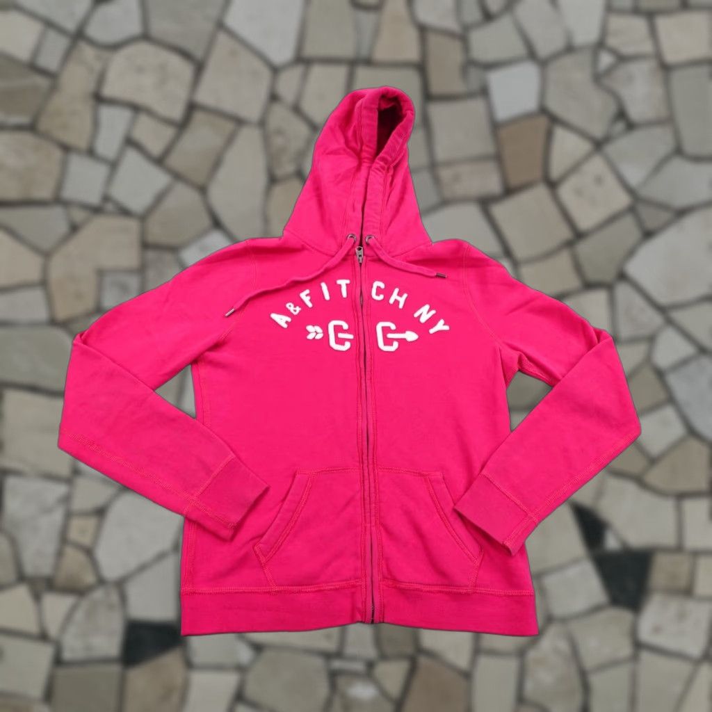 Abercrombie & Fitch VINTAGE Abercrombie & Fitch Hoodie Womens L Pink Full Zip A&F NY Sweatshirt Y2K Womens Size L / US 10 / IT 46 - 1 Thumbnail