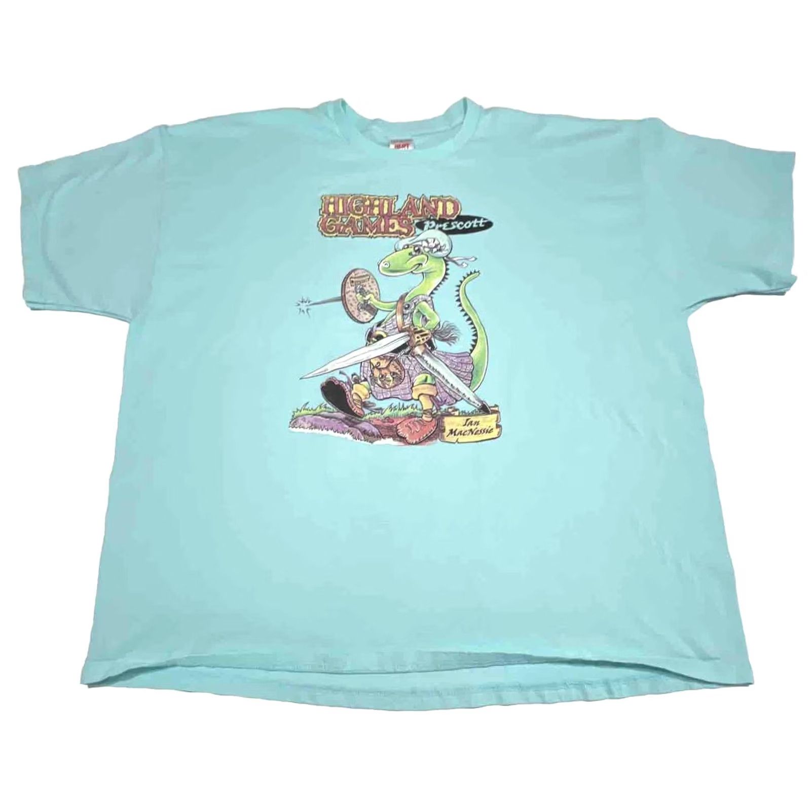 Vintage VINTAGE AriZona Highland Games T Shirt 3XL Aqua Graphic Renaissance Dinosaur Mens Size US XXL / EU 58 / 5 - 4 Thumbnail