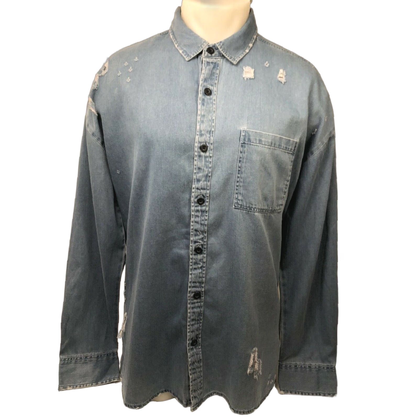 Pacsun PACSUN Denim Shirt Boxy Fit Mens Lg Distressed Los Angeles Blue Button-Up Long Sleeve XS? No, keep as L size example. Size US L / EU 52-54 / 3 - 1 Thumbnail