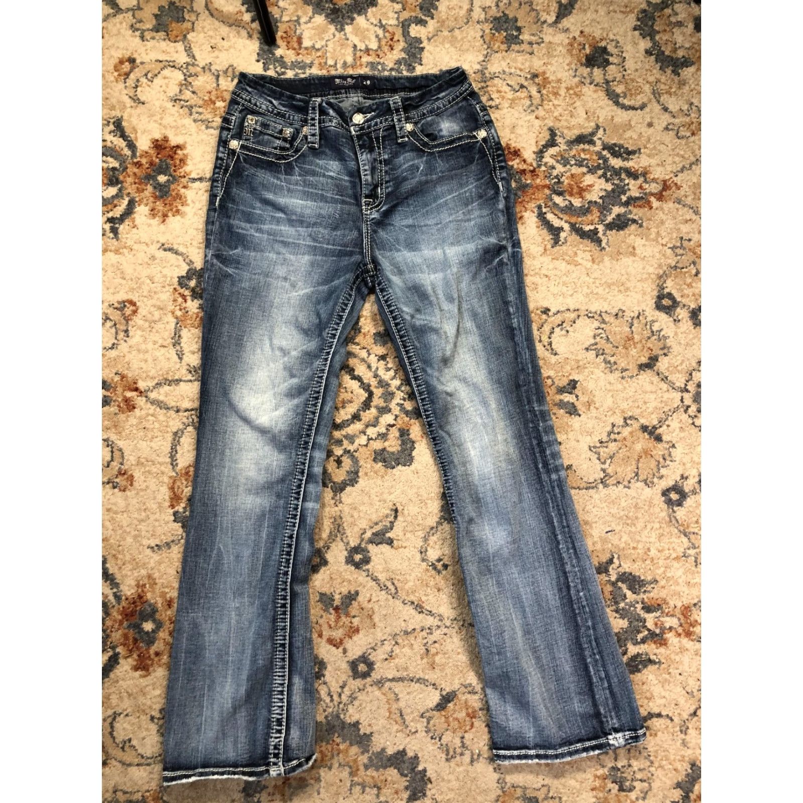 Miss Me Miss Me Jeans Womens 29 Blue Bootcut Horseshoe Embroidered Rhinestone Pockets Jeans Size 29" - 2 Thumbnail