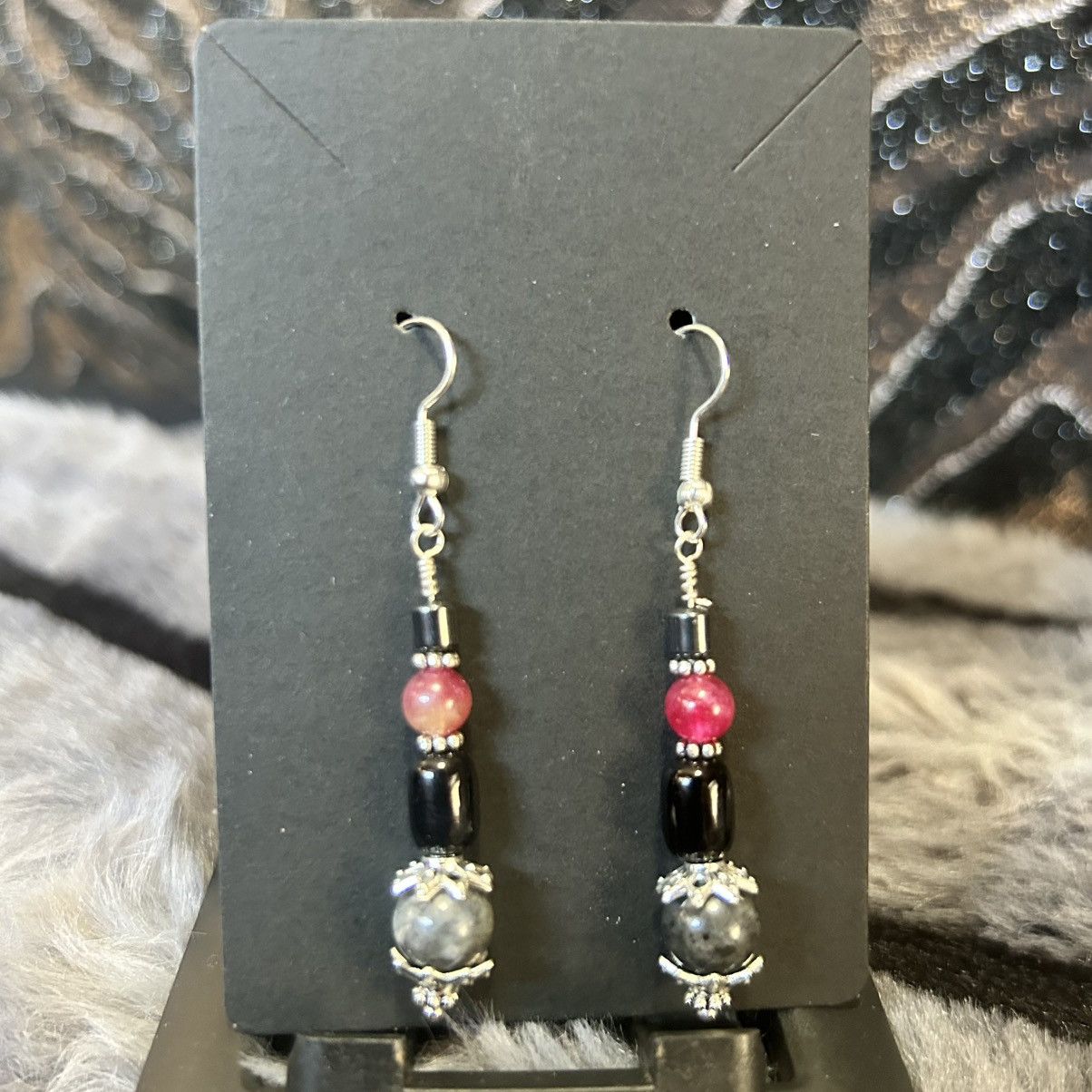 Handmade Handcrafted genuine larvikite elbaite cat eye glass earrings Size ONE SIZE - 2 Thumbnail