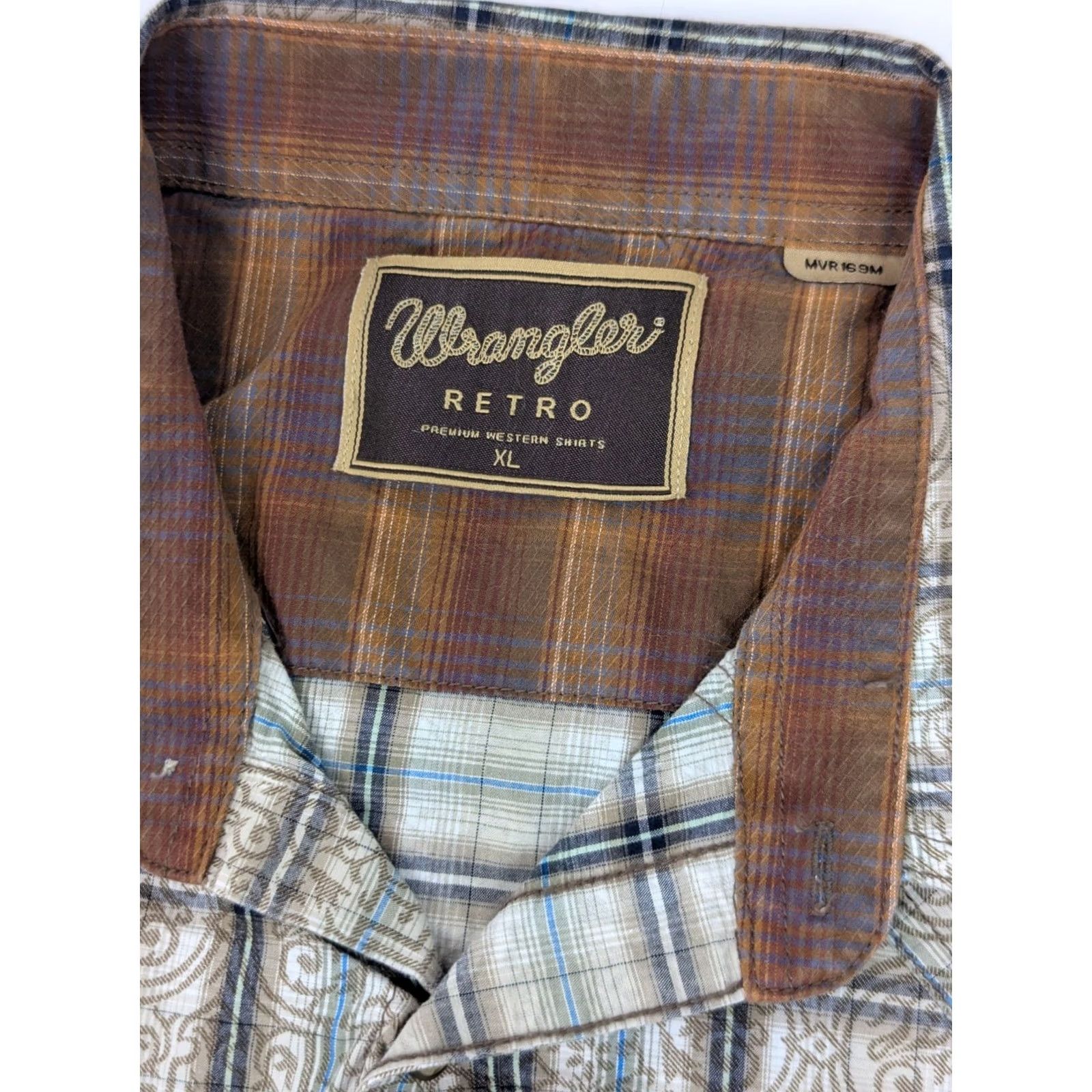 Wrangler VINTAGE Wrangler Retro Brushpopper Western Pearl Snap Shirt Men XL Plaid Beige Size US XL / EU 56 / 4 - 2 Thumbnail