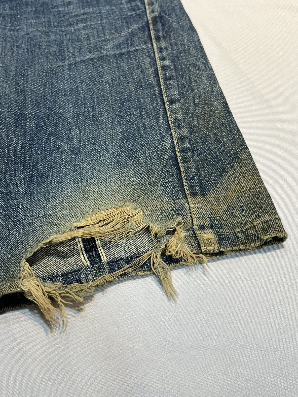 Japanese Brand Vintage Studio D’Artisan Denim Selvage Trashed Jeans Flare Size US 30 / EU 46 - 7 Thumbnail
