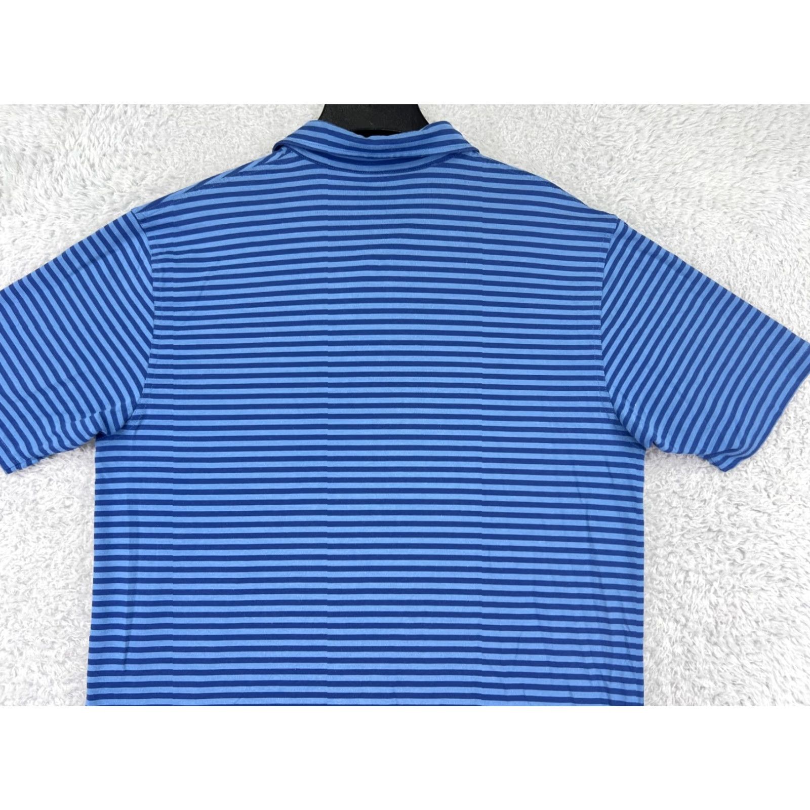 Vintage Dunning Polo Shirt Mens Blue Striped Lightweight Cotton Blend Golf Polo Shirt L Adult Blue Men’s Slim Tees Sports Size US L / EU 52-54 / 3 - 7 Thumbnail