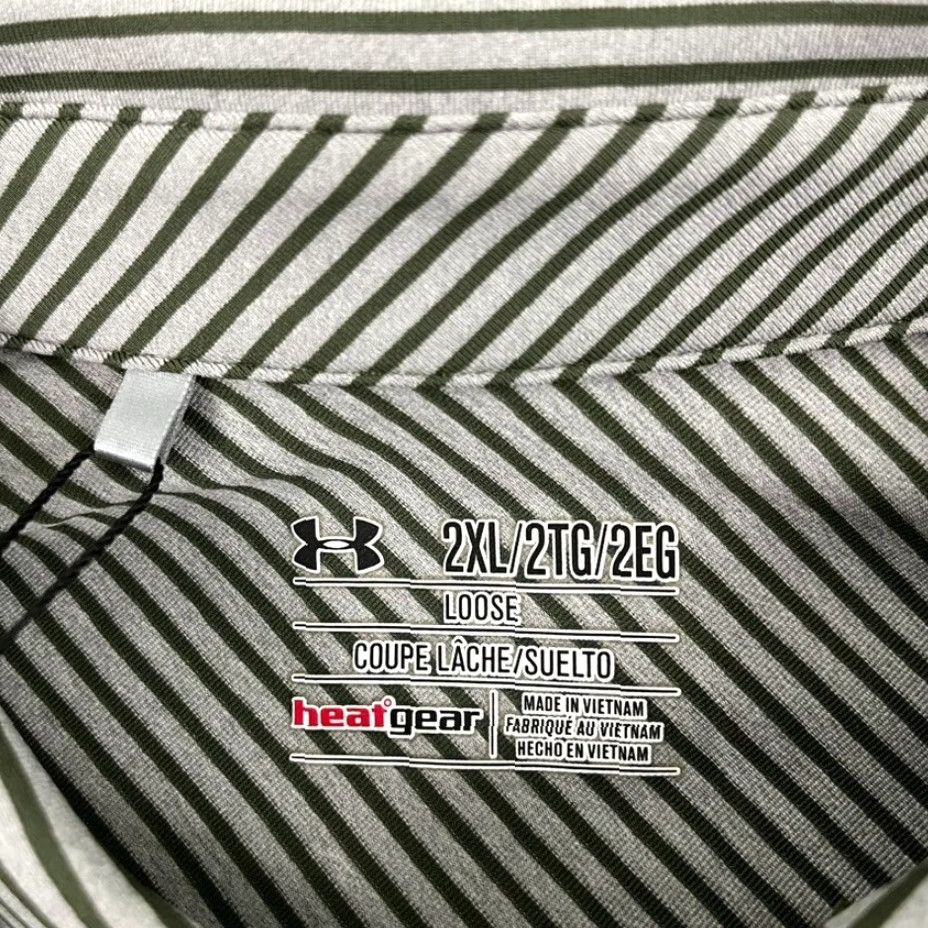 Under Armour VINTAGE: No (omit) Under Armour Polo Shirt Mens 2XL Loose Green Striped HeatGear Performance Golf Size US XXL / EU 58 / 5 - 5 Thumbnail