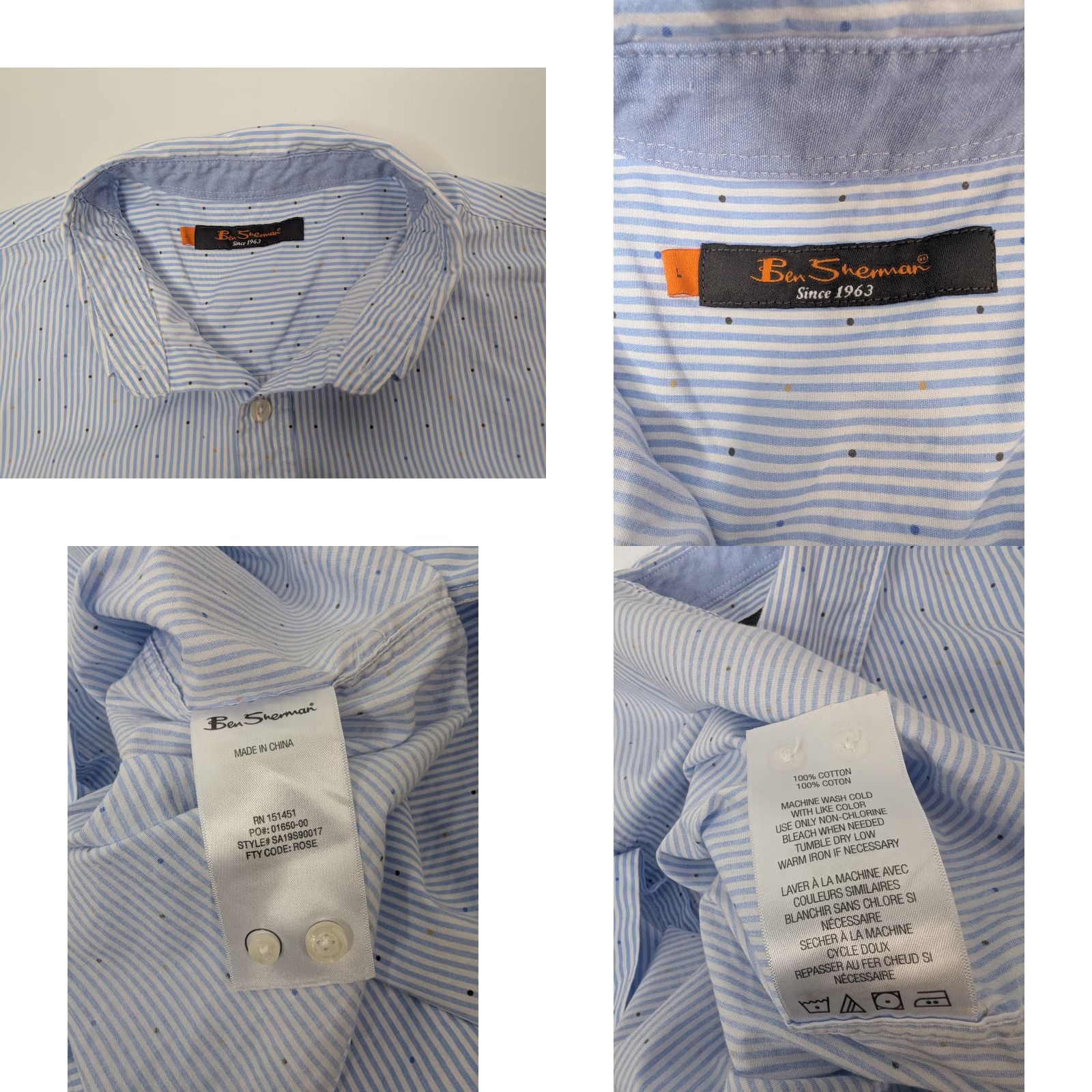 Ben Sherman Ben Sherman Shirt Large White Blue Striped Button Down Short Sleeve Size US L / EU 52-54 / 3 - 8 Thumbnail