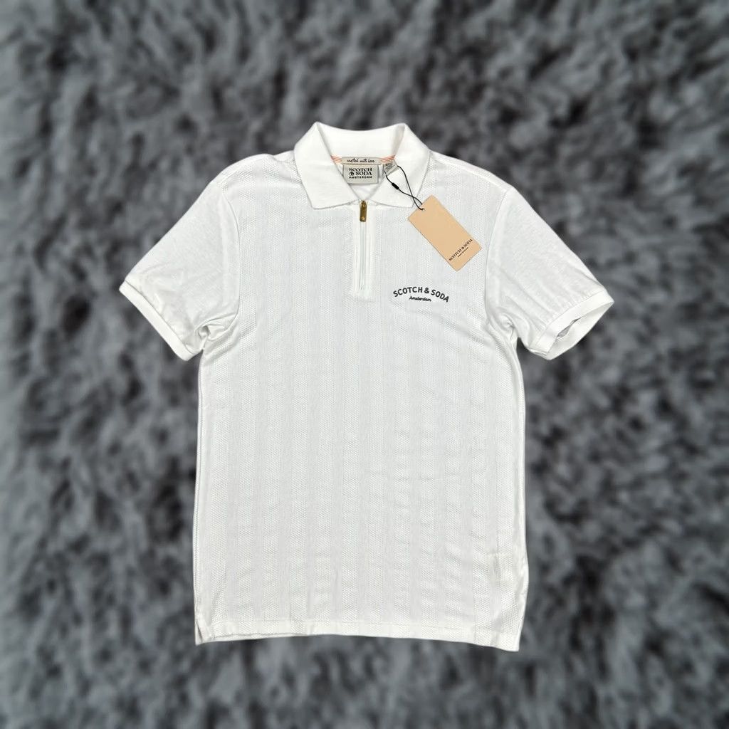 Scotch & Soda VINTAGE? Scotch & Soda Popcorn Pique Zip Polo Star White Cotton Blend NWT Small Men Size US S / EU 44-46 / 1 - 1 Thumbnail