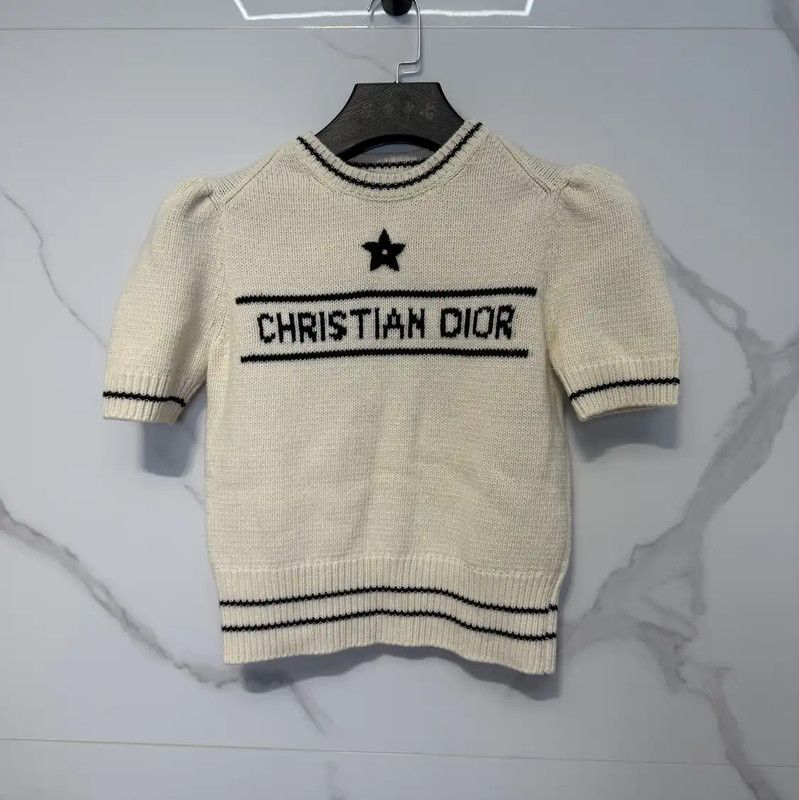 Dior Dior Women's White Wool Short Sleeve Sweater 0089 Size M / US 6-8 / IT 42-44 - 1 Thumbnail