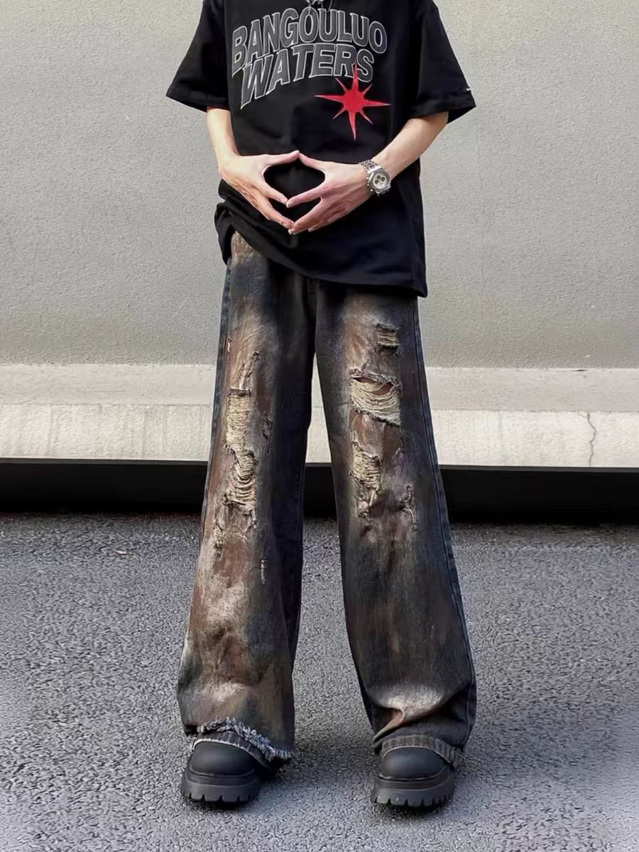 Designer × Jean × Vintage Vintage ripped dirty-dyed baggy jeans Size US 34 / EU 50 - 1 Thumbnail