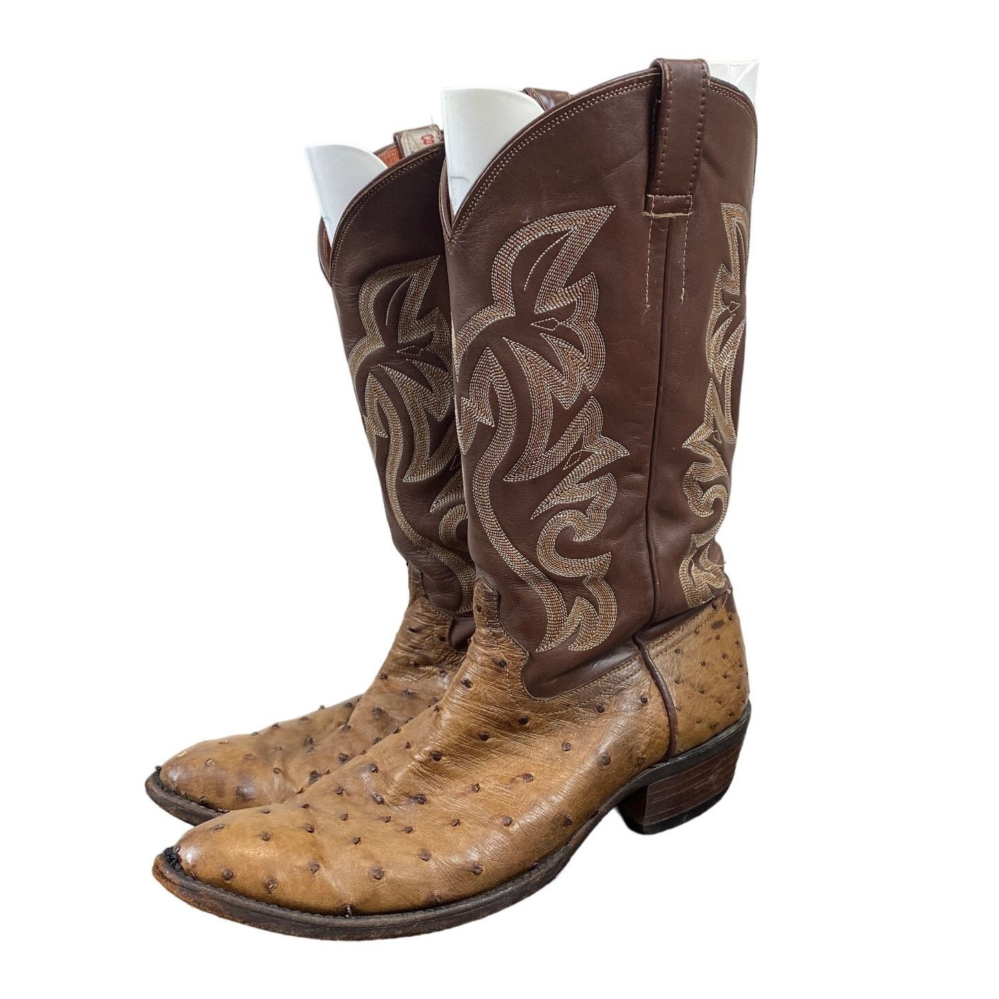 image of Vintage Cowtown Ostrich Leather Western Cowboy Boots Men's 10.5 D in Brown