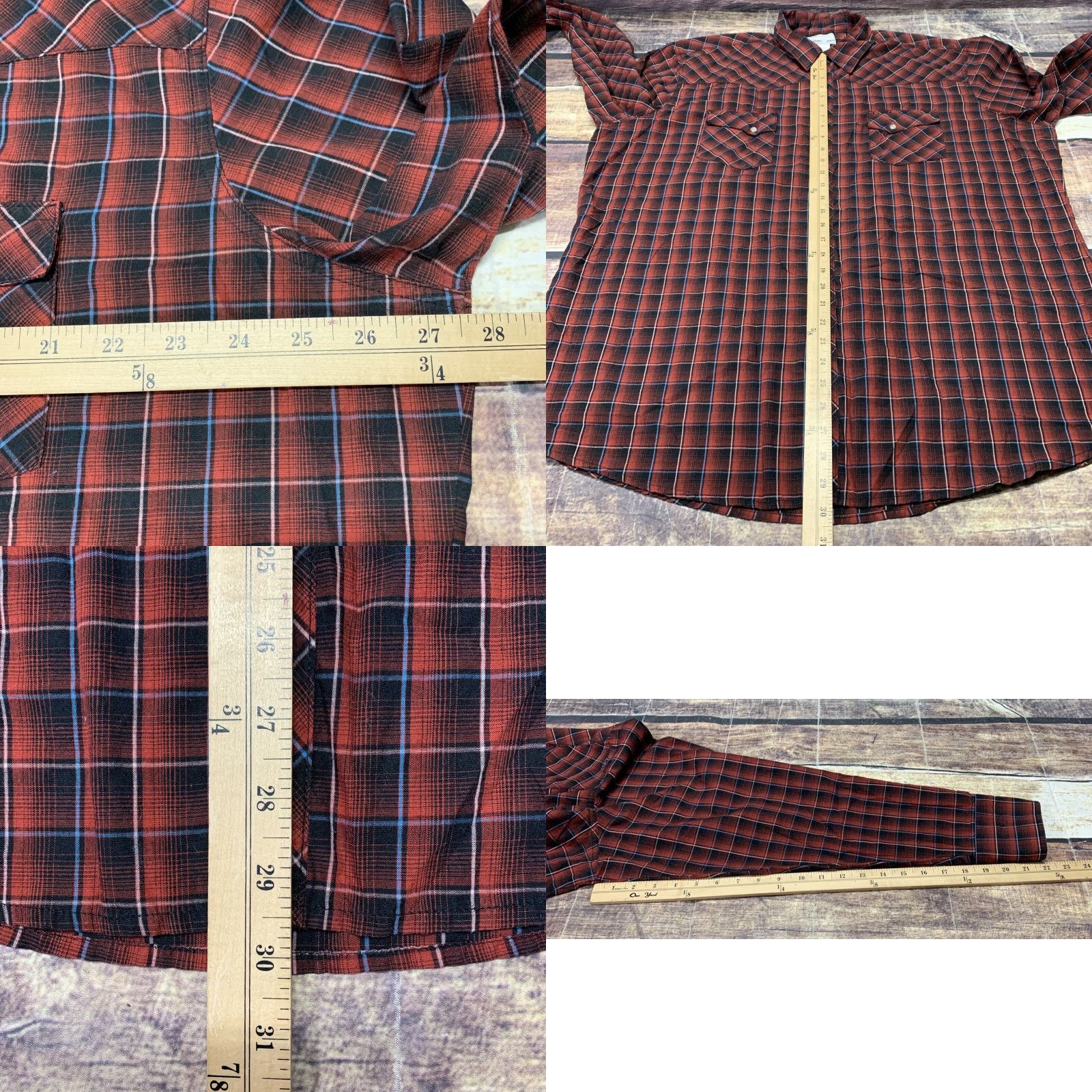 Wrangler Wrangler Wrancher Western Pearl Snap Red Black Long Sleeve Shirt Men's 2XT Size US XXL / EU 58 / 5 - 8 Thumbnail