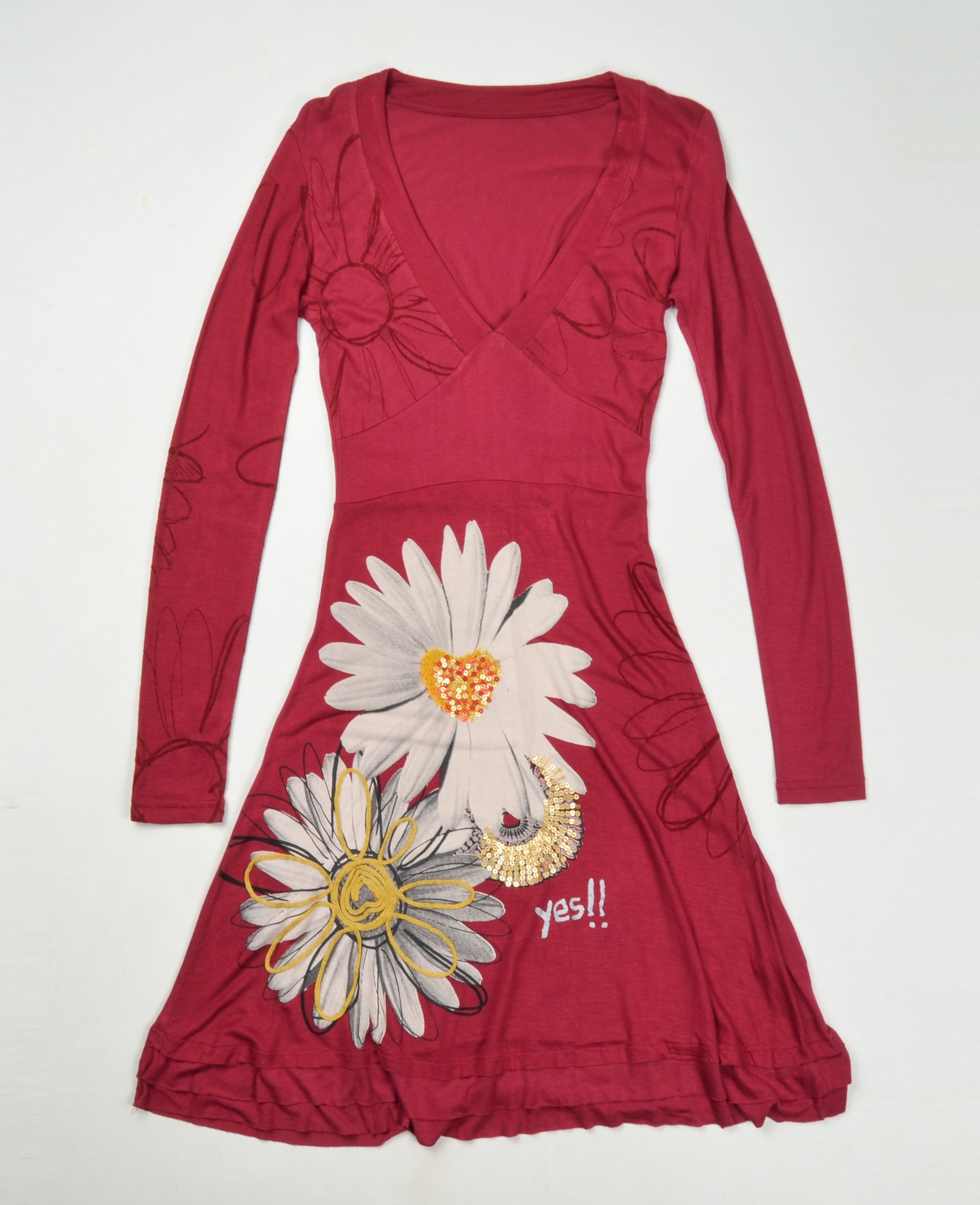Desigual Desigual Y2K Boho V-Neck Long Sleeve Floral Beaded Dress Size M / US 6-8 / IT 42-44 - 4 Thumbnail
