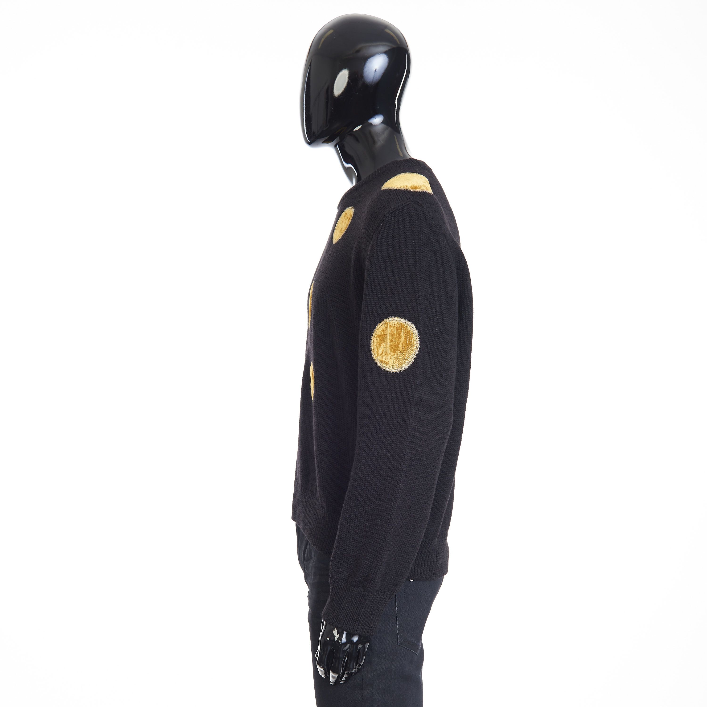 Celine Black Crew Neck Knit Sweater - Velvet Inserts, Wool Size US L / EU 52-54 / 3 - 3 Thumbnail