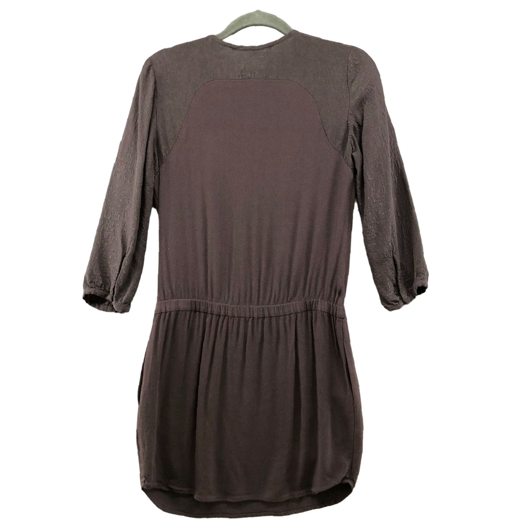 Vintage Comptoir des Cotonniers Brown Silk Blend Mini Dress Tunic A Line XS Dress Womens 3/4 Sleeve V-Neck Solid Spring Summer Size XS / US 0-2 / IT 36-38 - 2 Thumbnail
