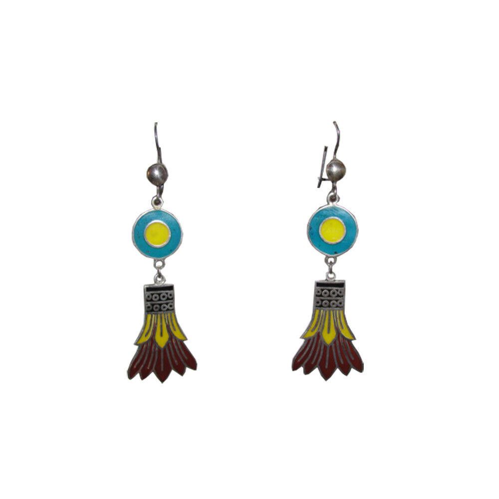 Egyptian Revival Inspired Sterling and Enamel Lotus Earrings