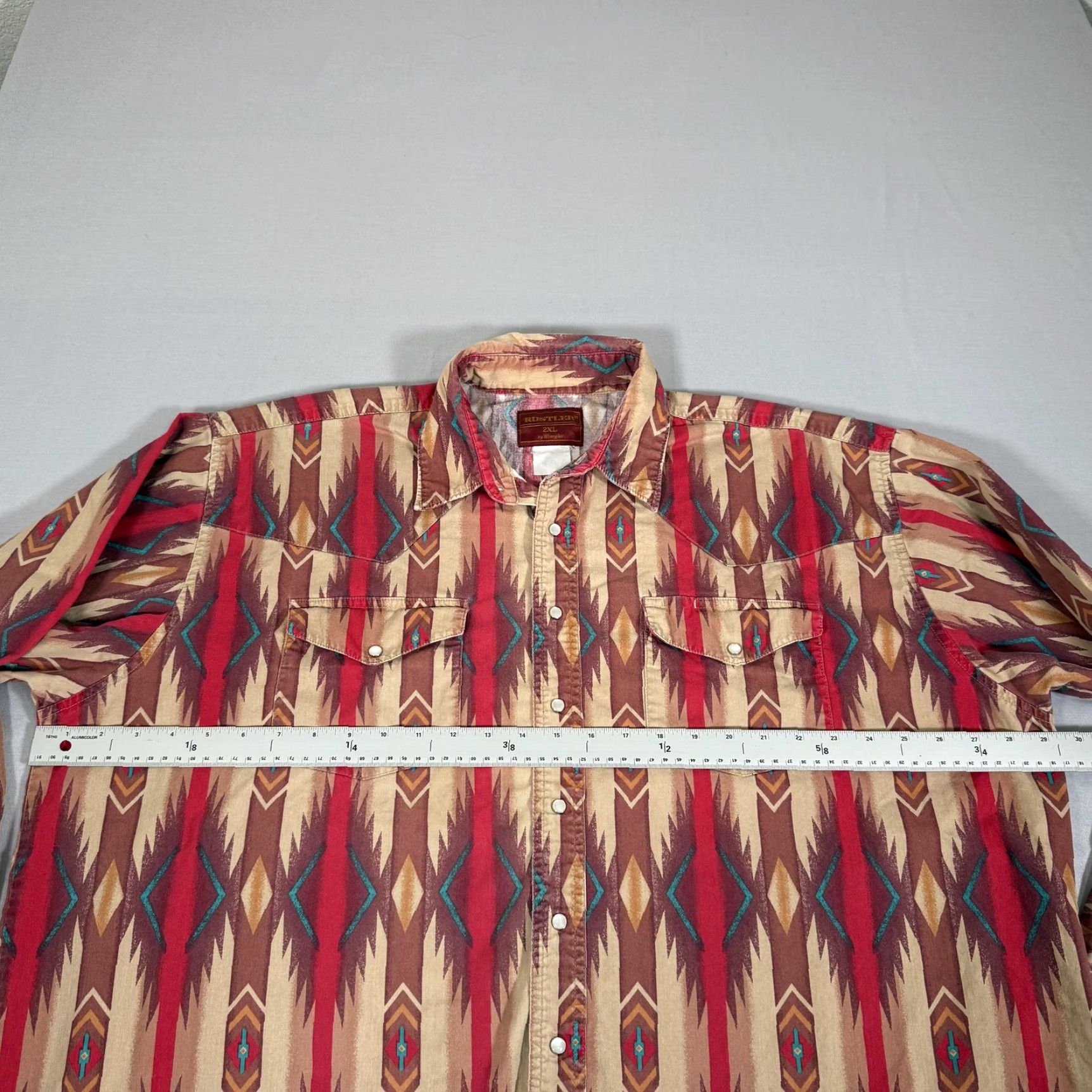 Wrangler Wrangler Shirt Mens 2XL Beige Red Pearl Snap Aztec Brushpopper Western Cowboy Size US XXL / EU 58 / 5 - 4 Thumbnail