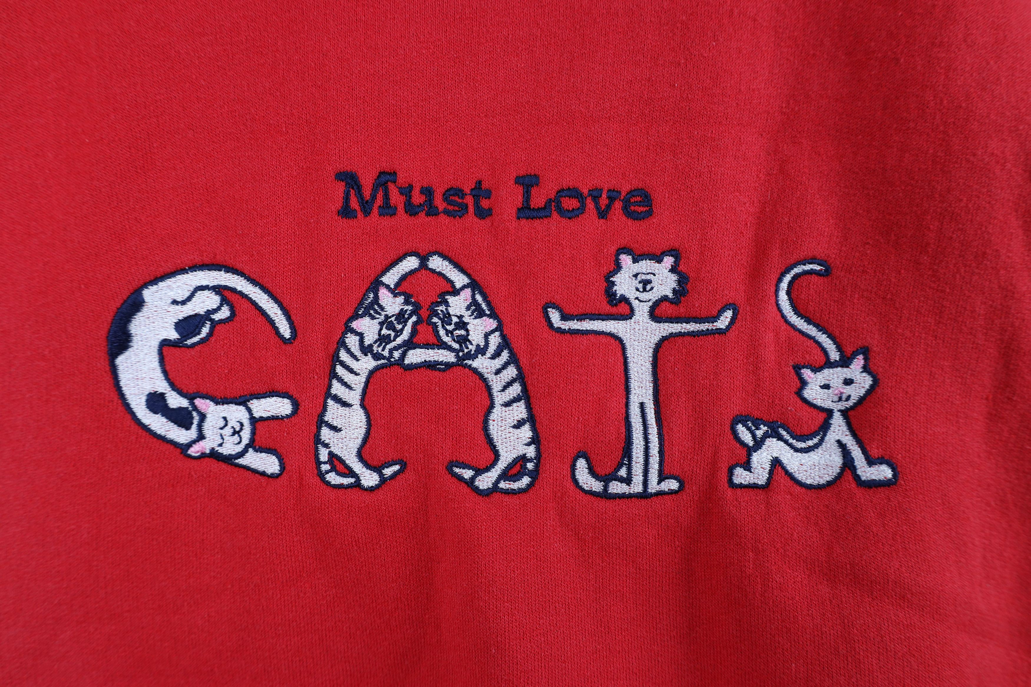 Vintage Vintage 90s Must Love Cats Cat Lady Layered Sweatshirt Red Size XL / US 12-14 / IT 48-50 - 4 Thumbnail