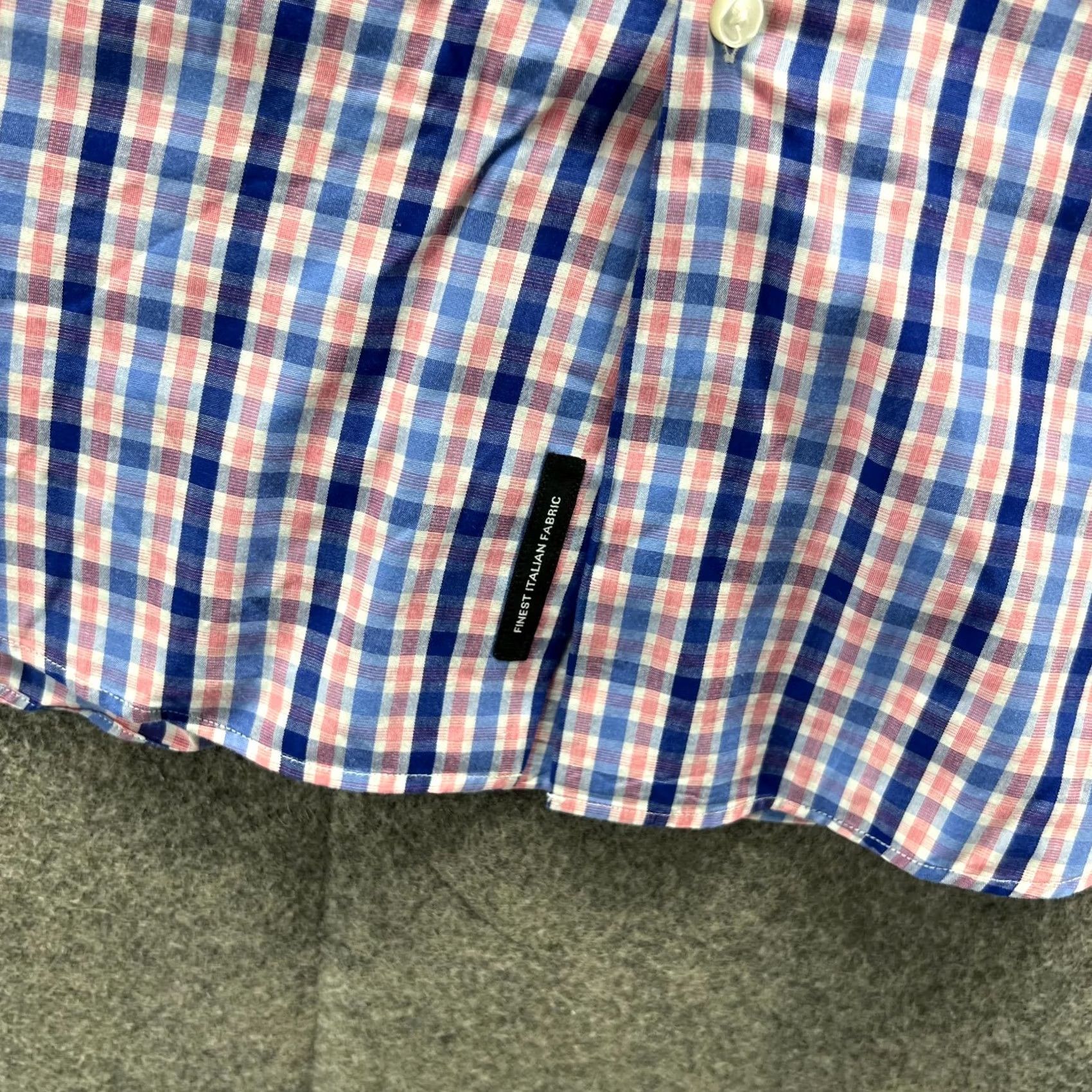 Hugo Boss HUGO BOSS Shirt Mens 17.5/44 Blue Pink Button Down Gingham Slim Fit Preppy Plaid Check" Size US XXL / EU 58 / 5 - 4 Thumbnail