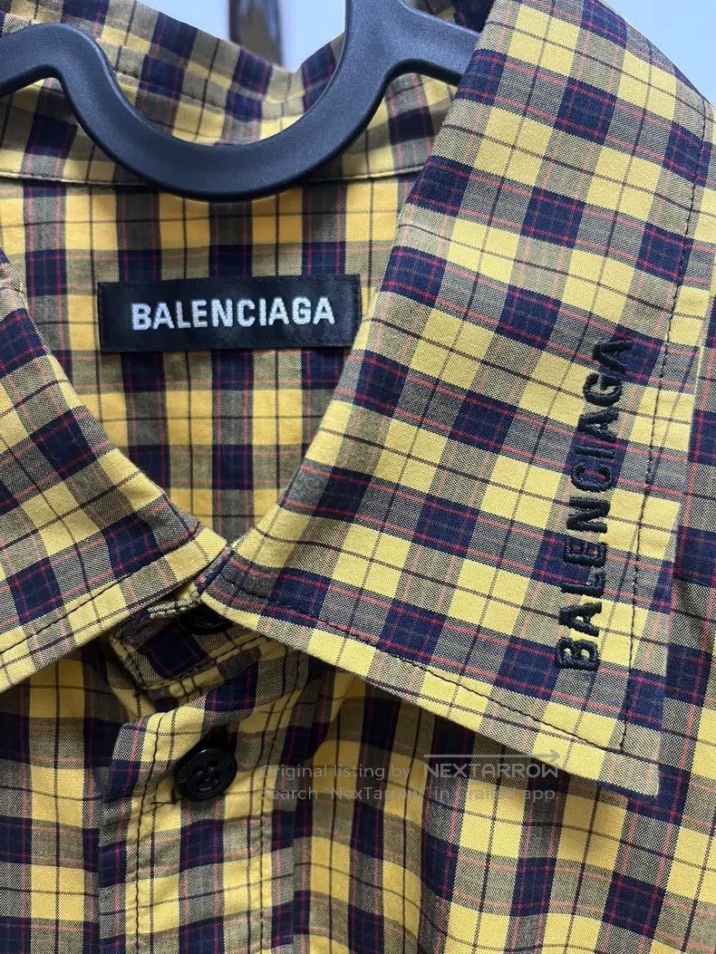 Balenciaga Balenciaga Yellow Gingham Collar Slogan Logo Short-Sleeve Size XS / US 0-2 / IT 36-38 - 3 Thumbnail
