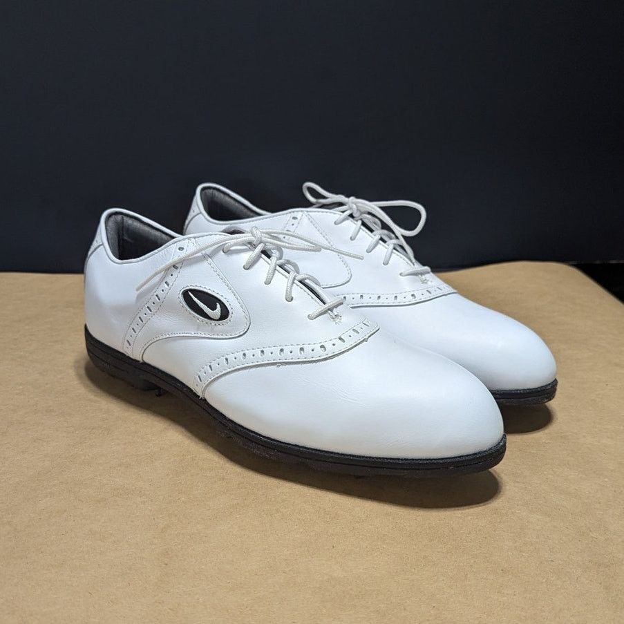 Vintage Y2K Nike Air Golf Shoes White Leather Oxfords Cleats, Men's (Size 11.5)