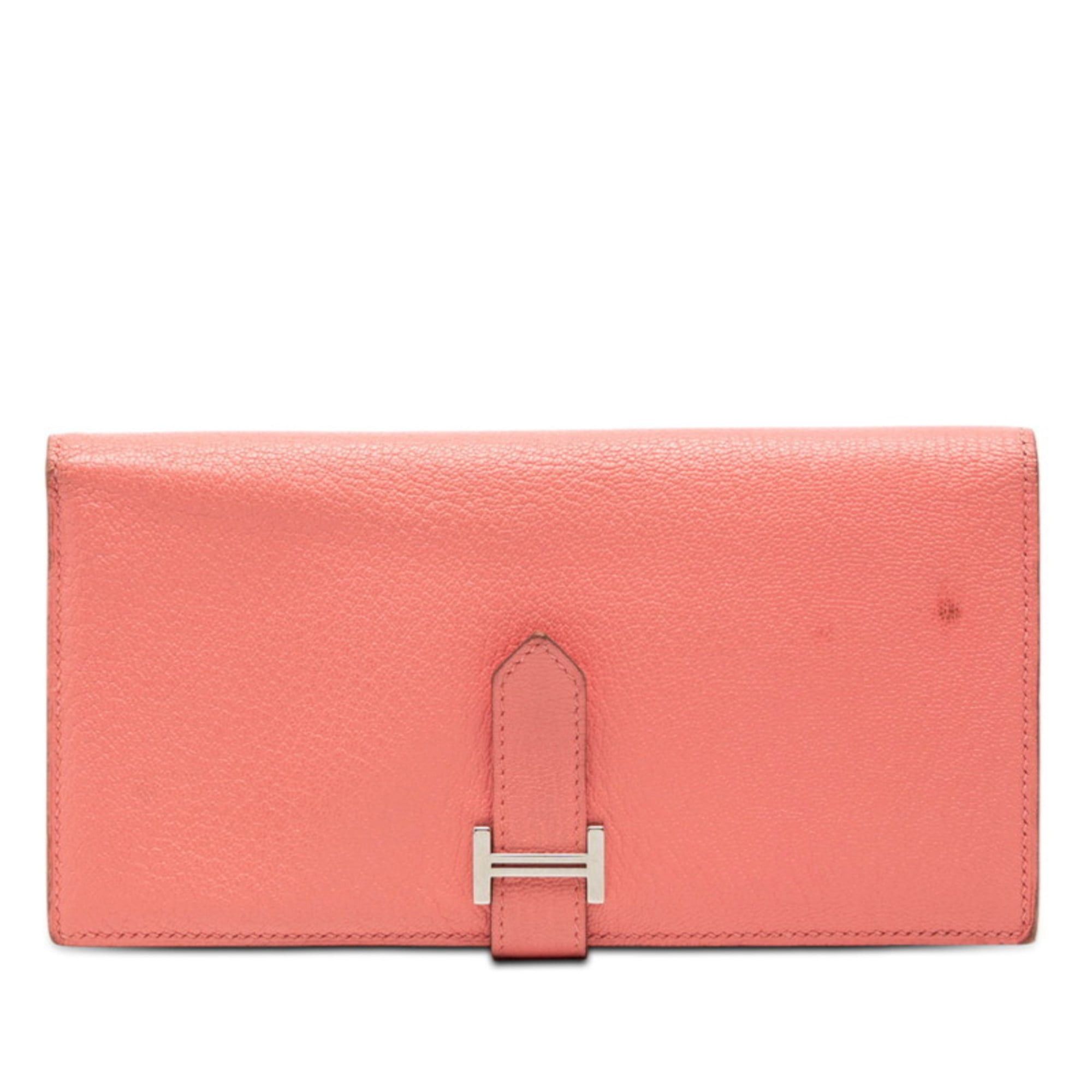 Hermes Hermès Bearn Souffle Long Wallet, Pink, Flamingo Design, Silver Hardware, Chevre Leather, Women's, HERMES Size ONE SIZE - 1 Thumbnail