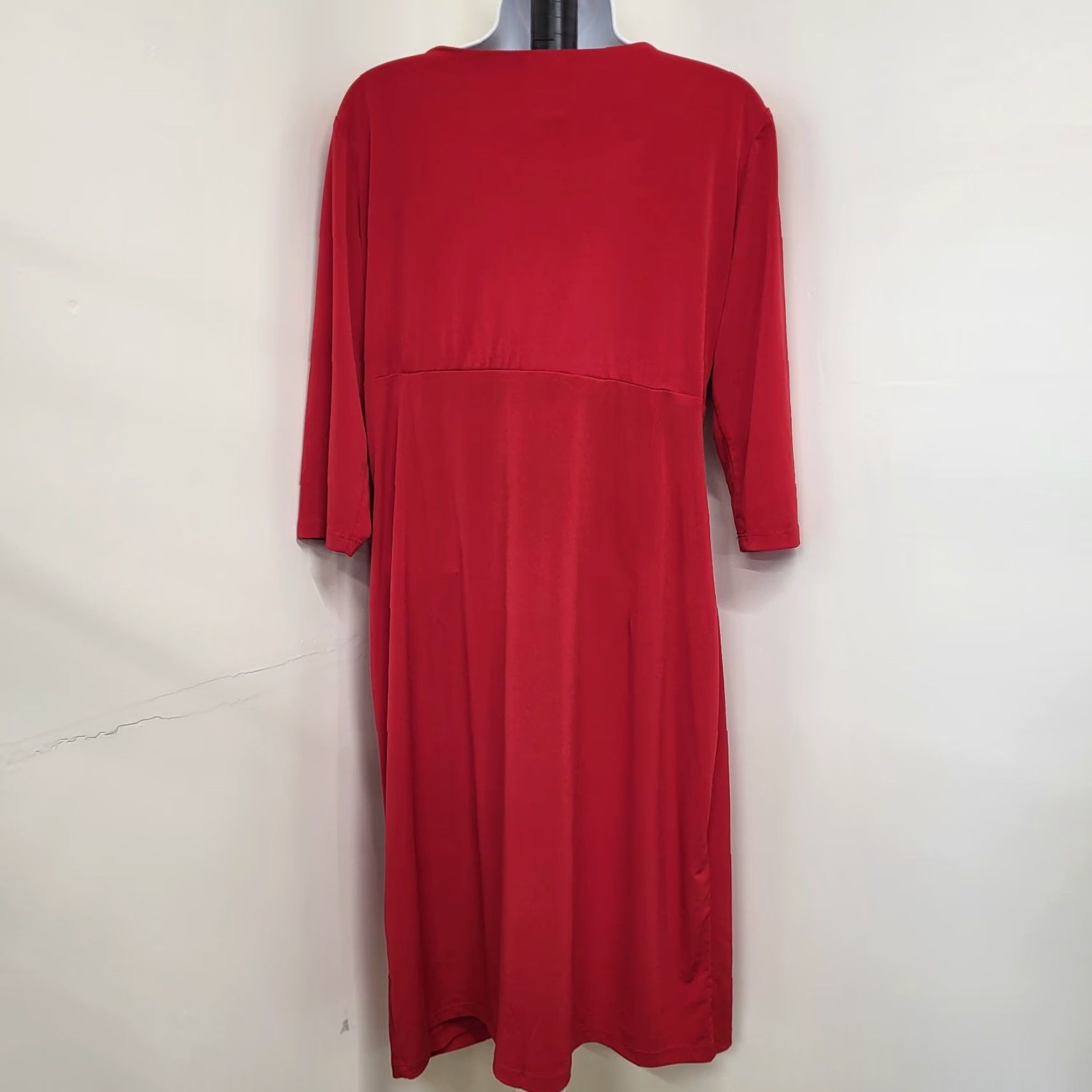 Vintage Blair Red Wrap Dress Women 12P 3/4 Sleeve Ruched Knit Knee-length Party Dress Size XL / US 12-14 / IT 48-50 - 4 Thumbnail
