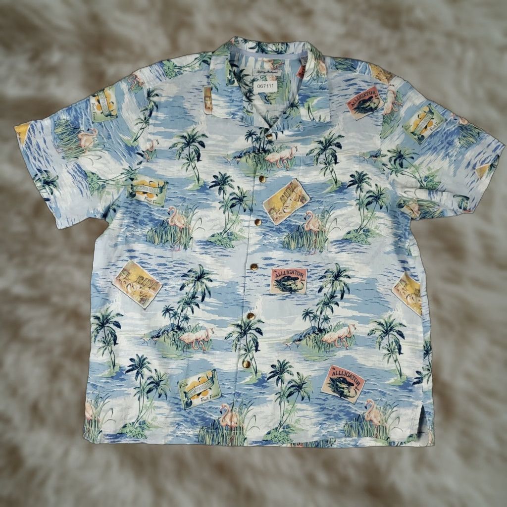 Tommy Bahama Tommy Bahama Shirt Mens 2XL Blue Flamingo Linen Hawaiian Button Up Short Sleeve Shirt Size US XXL / EU 58 / 5 - 1 Thumbnail