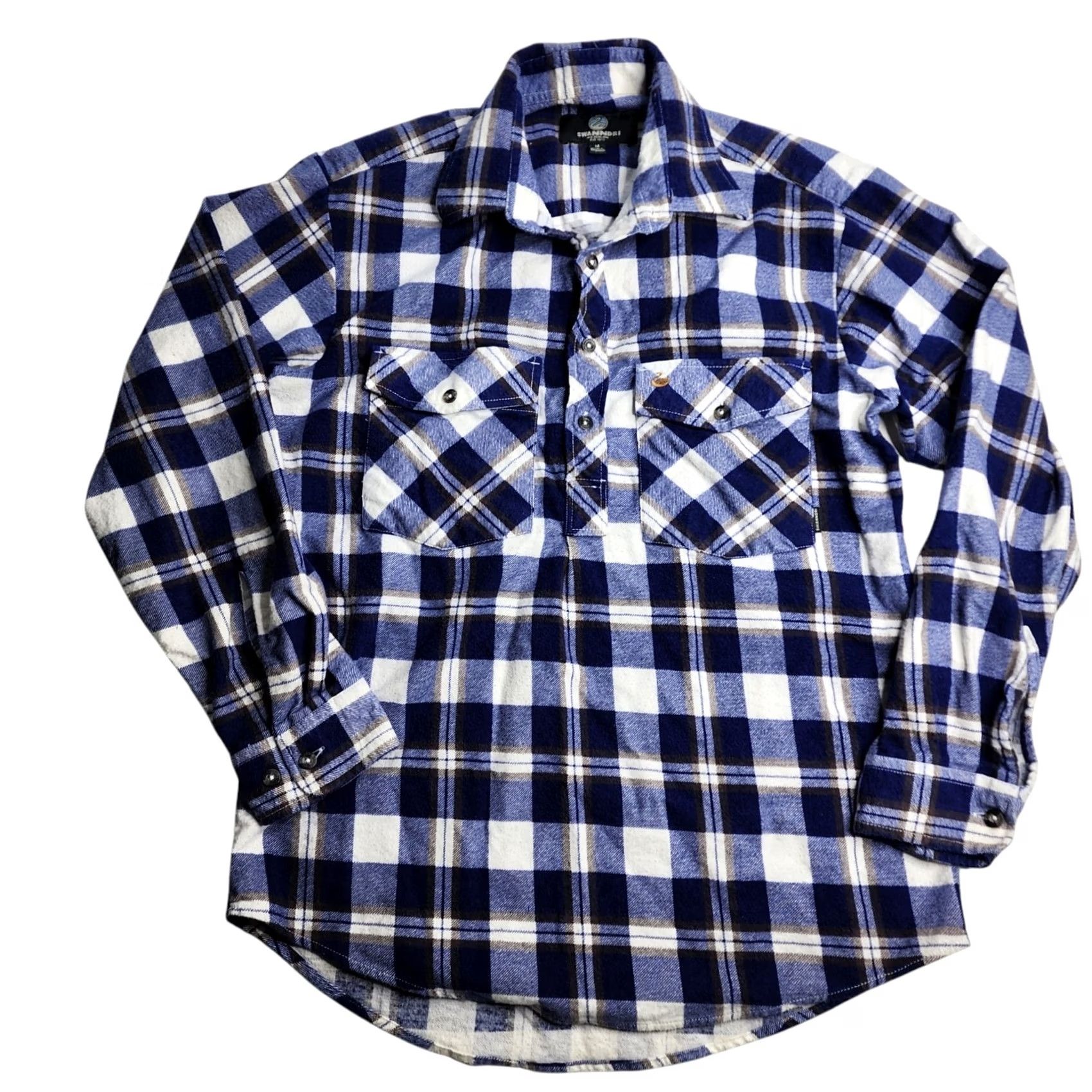 Vintage Swanndri Flannel Shirt Button Blue Plaid Henley Cotton Size Medium Mens Size US M / EU 48-50 / 2 - 2 Thumbnail