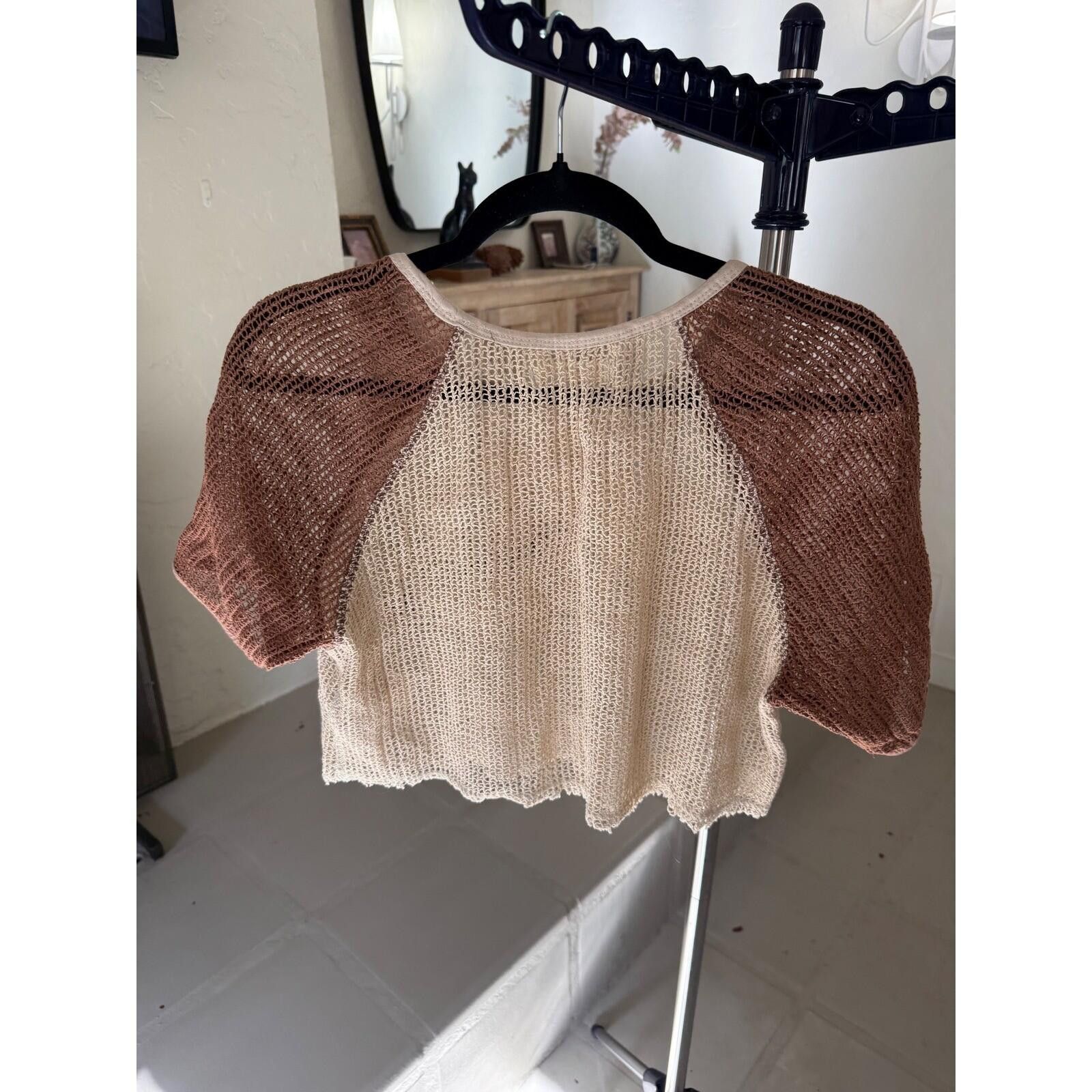 Free People We The Free Free People Cotton Open Knit Raglan Crop Top S Size S / US 4 / IT 40 - 4 Thumbnail
