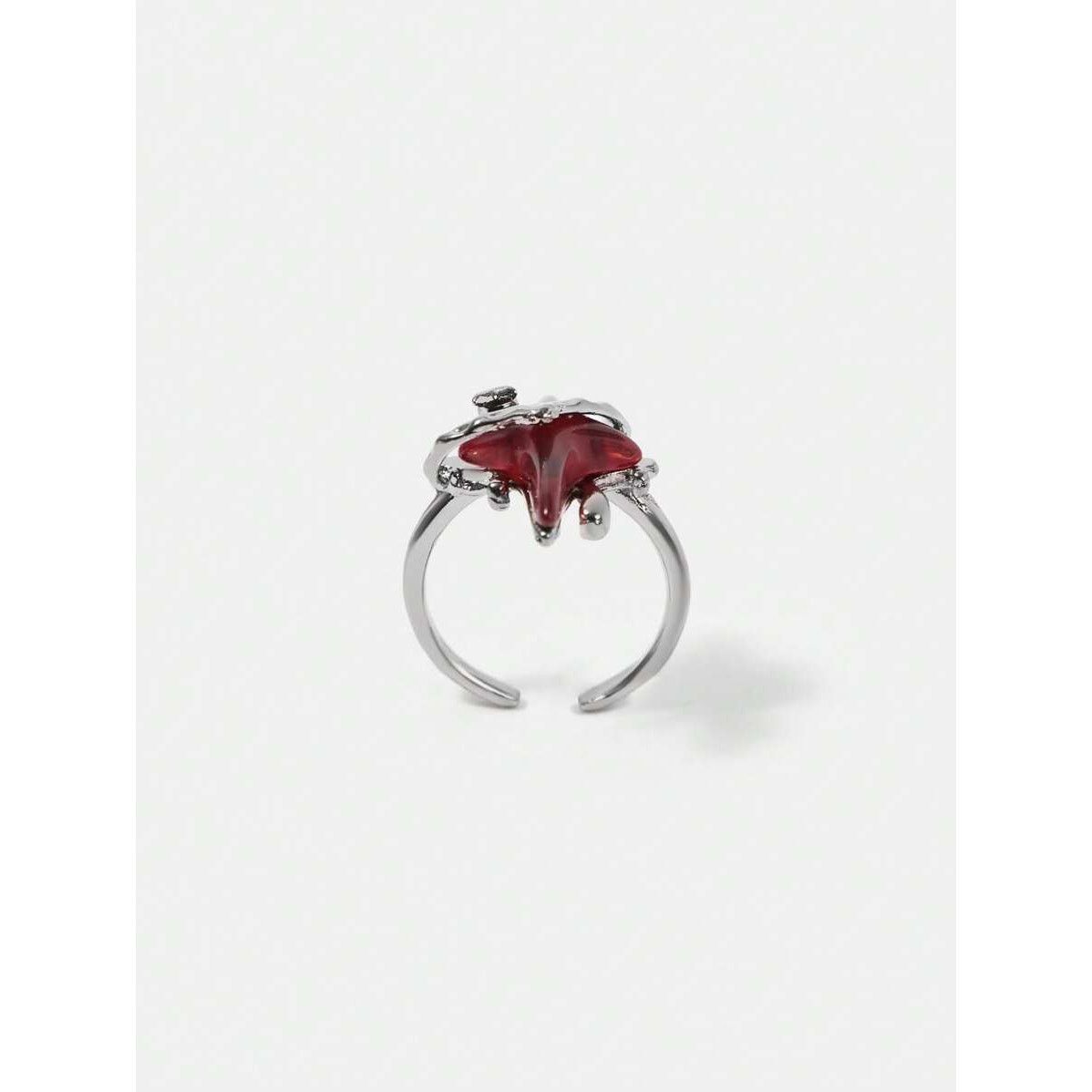 Other Goth Emo Punk Avante Garde Silver Ring with Red Star Design Size ONE SIZE - 2 Thumbnail