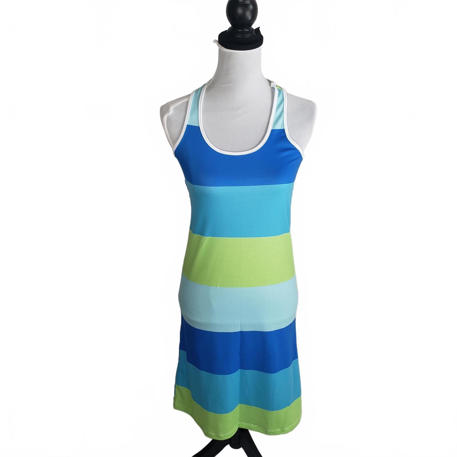 Designer Blue and Lime Style Striped Racerback Tank Dress OOAK Size S / US 4 / IT 40 - 1 Thumbnail