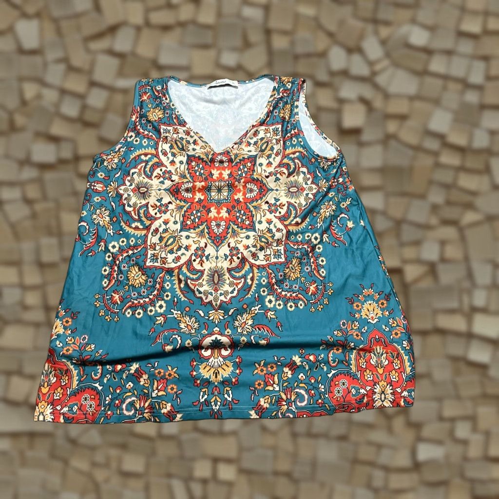 Vintage Sakurafina Tank Top Womens XL Floral Sleeveless V-Neck Shirt Blue Orange Red Casual Modern Size XL / US 12-14 / IT 48-50 - 1 Thumbnail