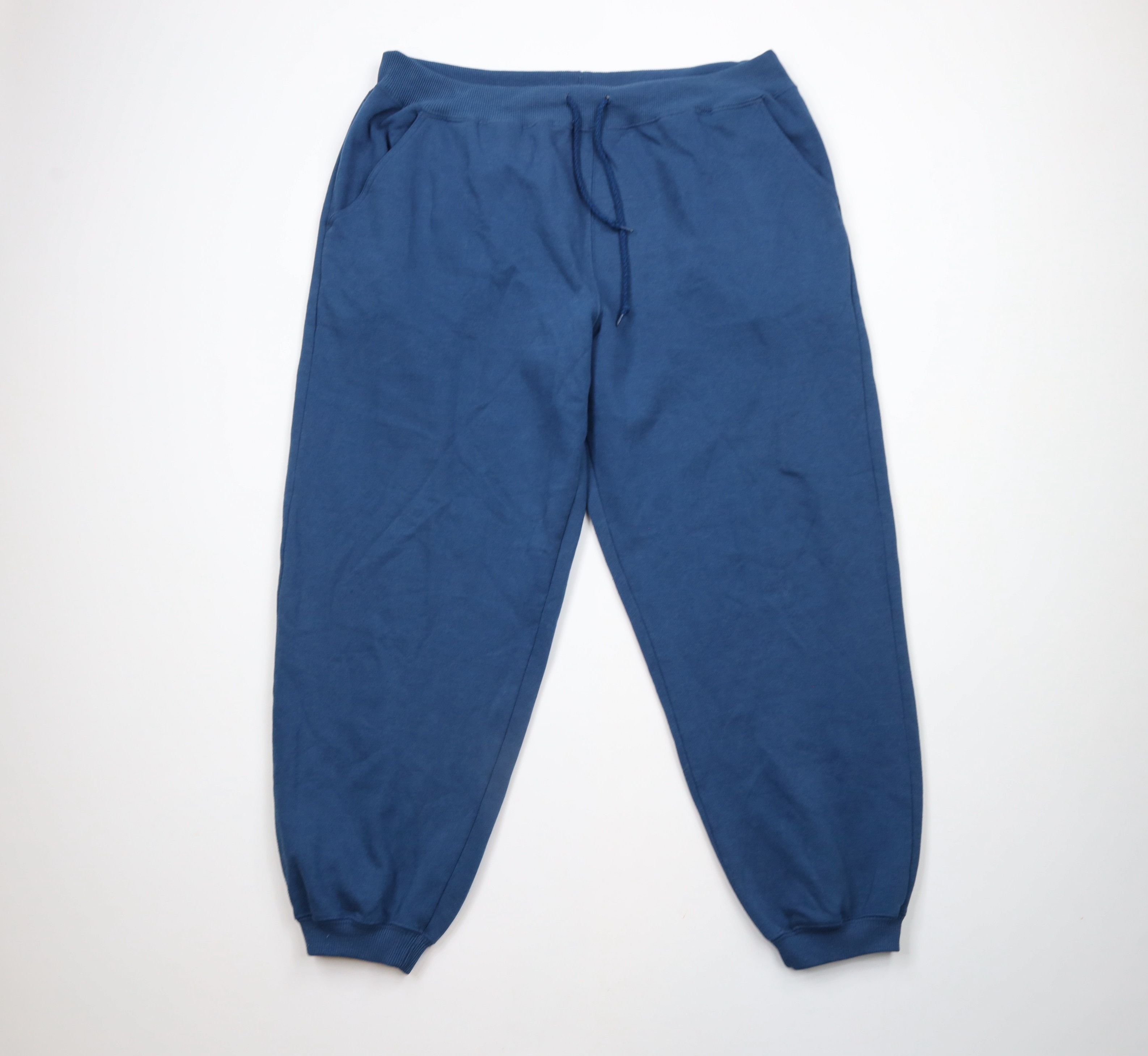 Vintage Vintage 90s Streetwear Blank Cuffed Sweatpants Joggers Blue Size US 36 / EU 52 - 1 Thumbnail
