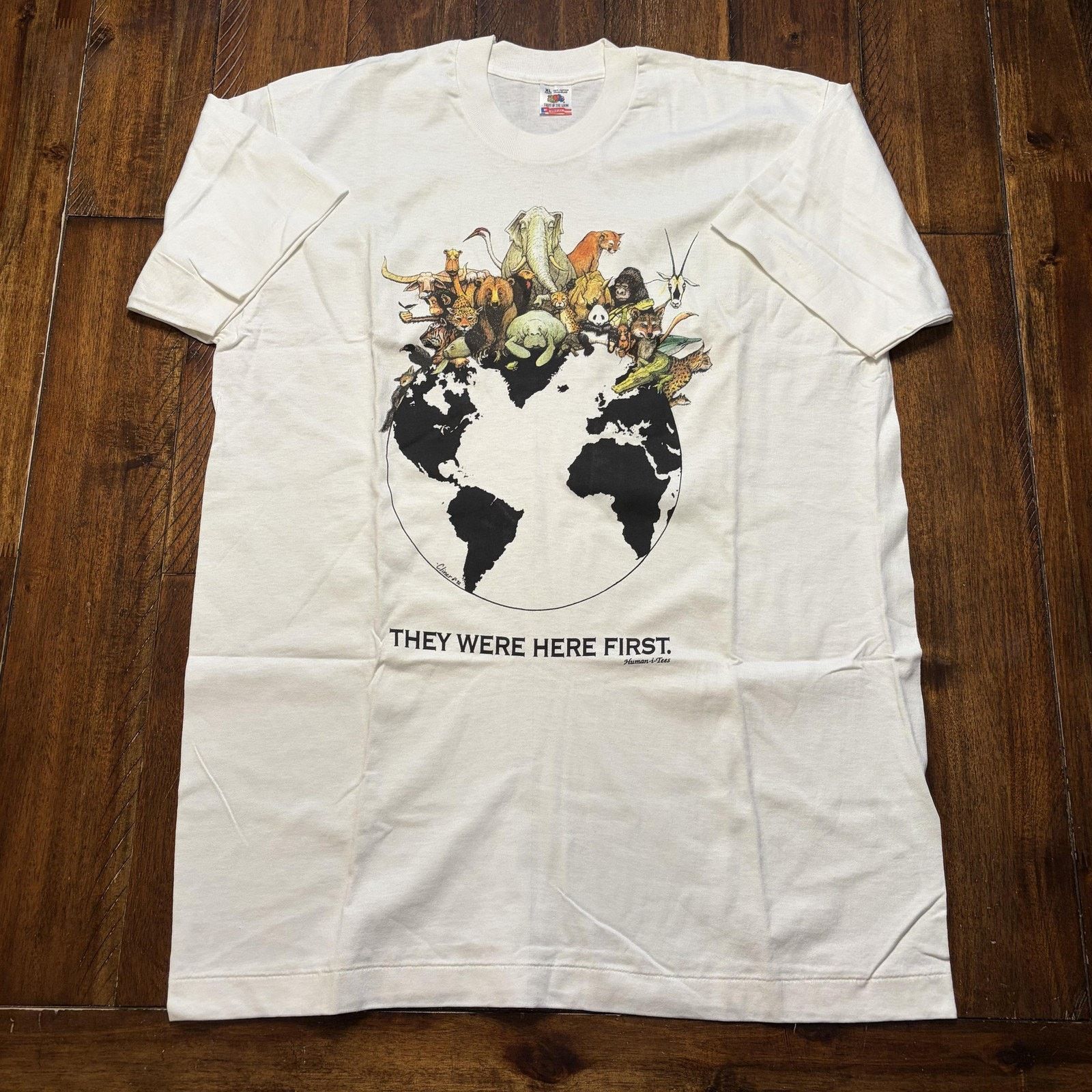 Vtg Fruit Of The Loom They Were Here First Shirt XL Animals
