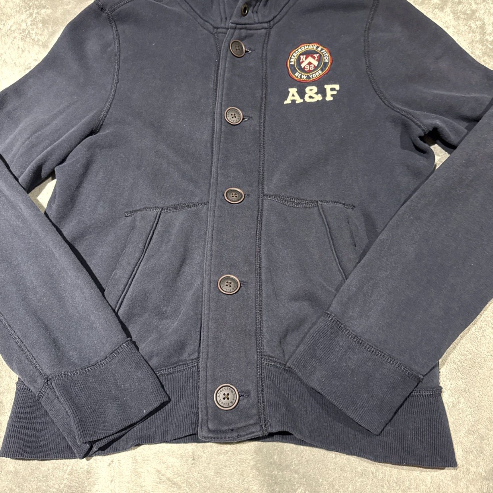 Abercrombie & Fitch Abercrombie & Fitch Sweatshirt Hoodie Mens Large Blue Button Up Cardigan Hooded Muscle Heavy Logo Size US L / EU 52-54 / 3 - 3 Thumbnail
