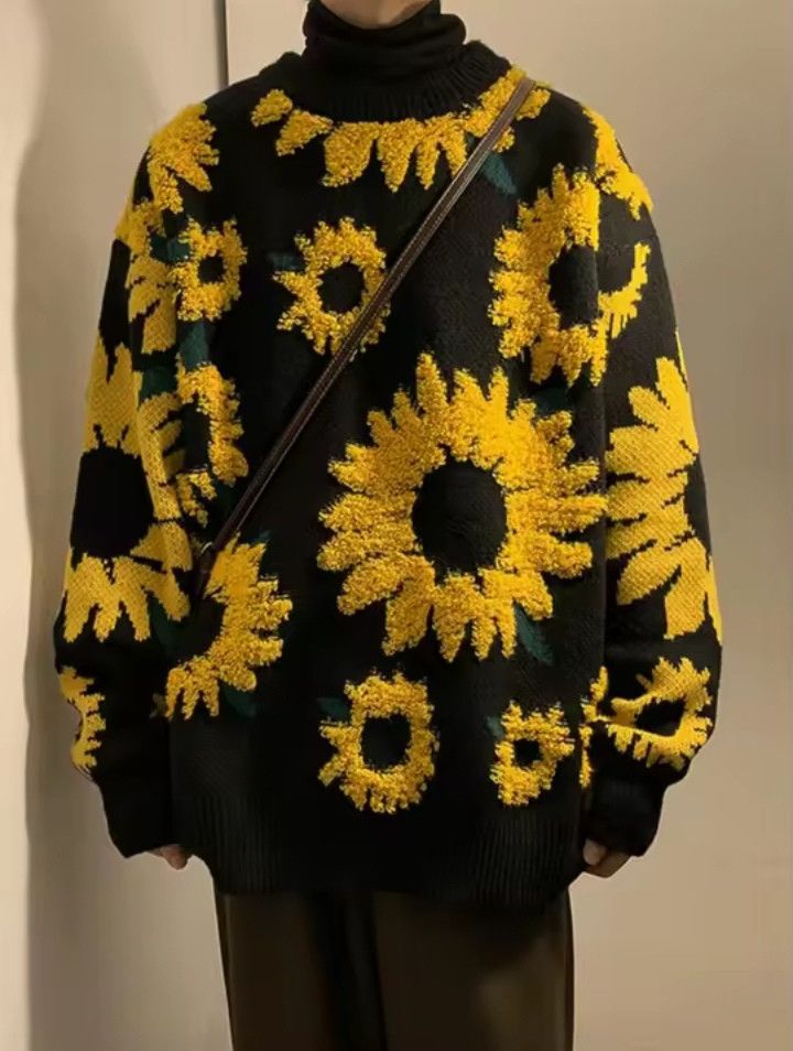 Japanese Brand × Vintage Japanese Vintage Sunflower Knitted Sweater Size US M / EU 48-50 / 2 - 2 Thumbnail