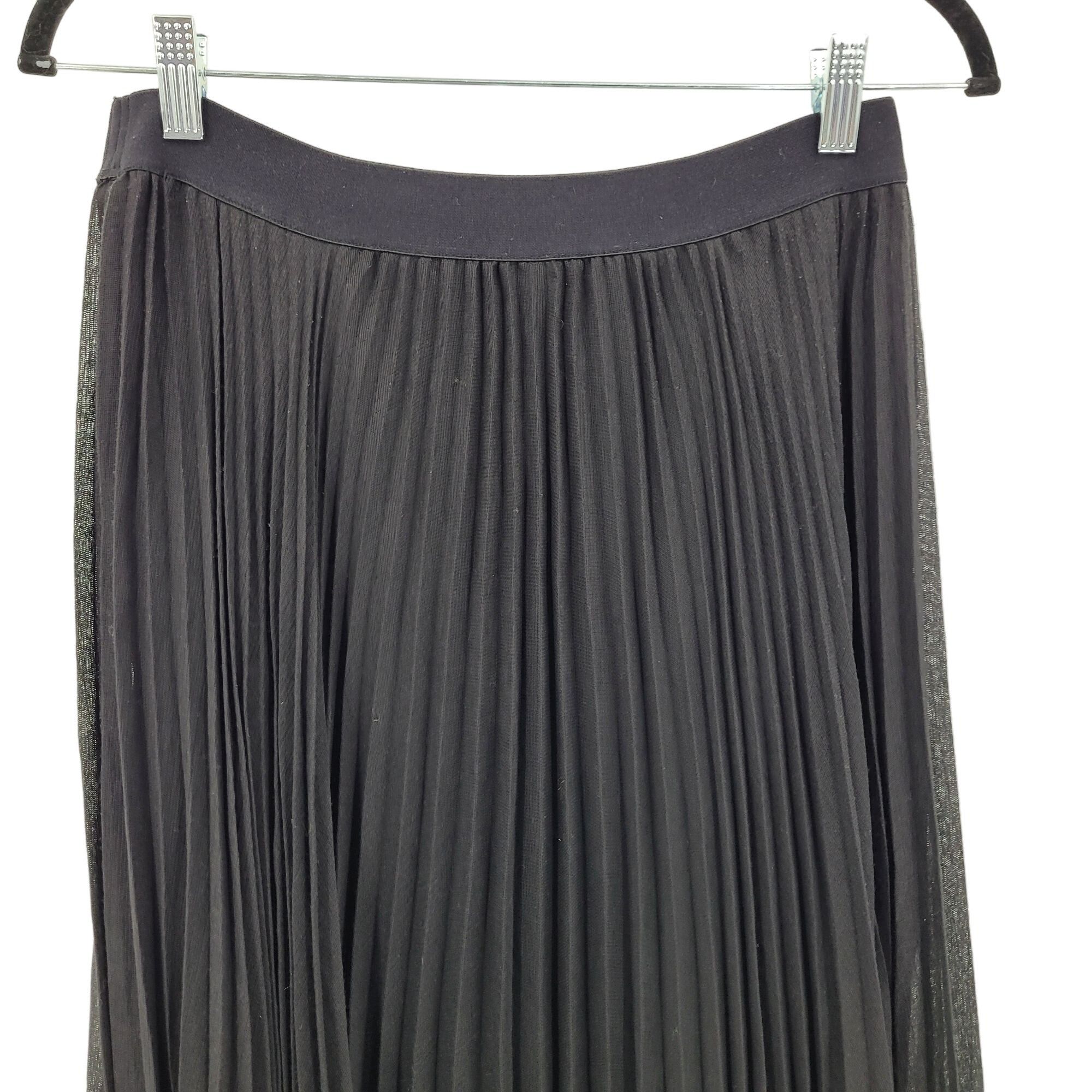 Designer BCBGMAXAZRIA Accordion Pleated Maxi Skirt M Black Sheer Size 27" / US 4 / IT 40 - 8 Thumbnail