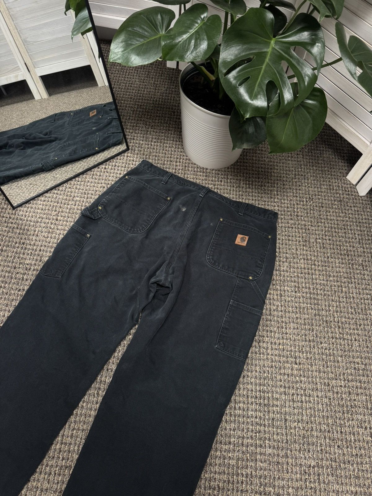 Men’s Black Carhartt Cargo Work Jeans Pants Size:38