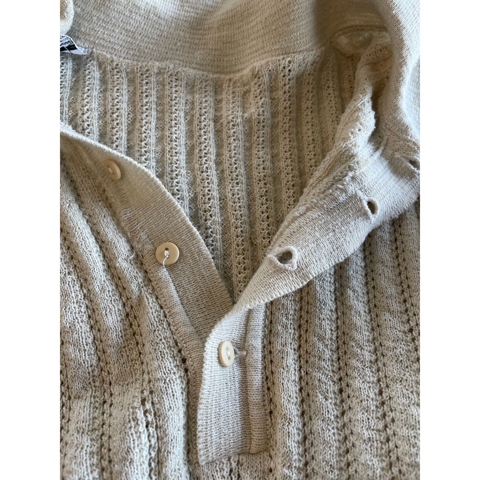 Vintage American Vintage 70s Pointelle Mesh Polo Ivory L Grandpacore Size US M / EU 48-50 / 2 - 4 Thumbnail