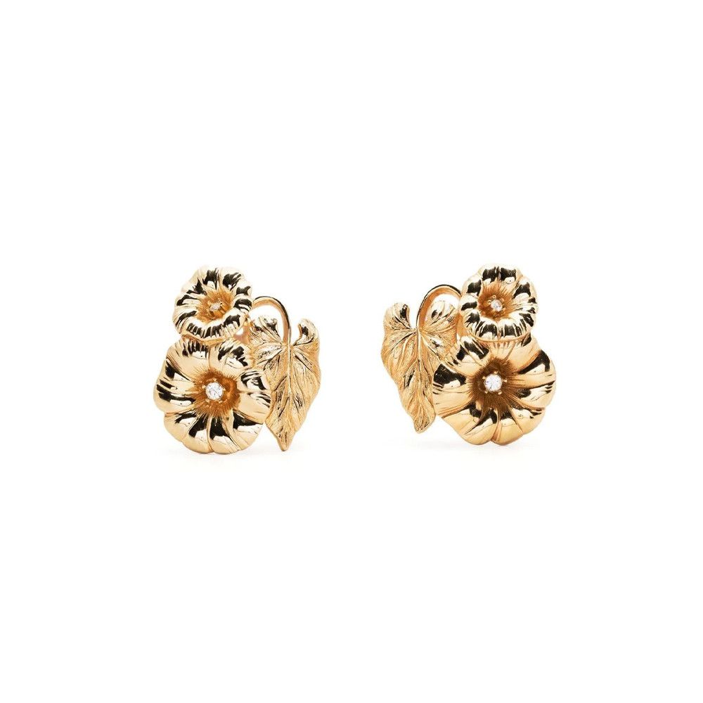 image of Dior Rhinestone Bindweed Clip-On Earrings in Gold, Women's