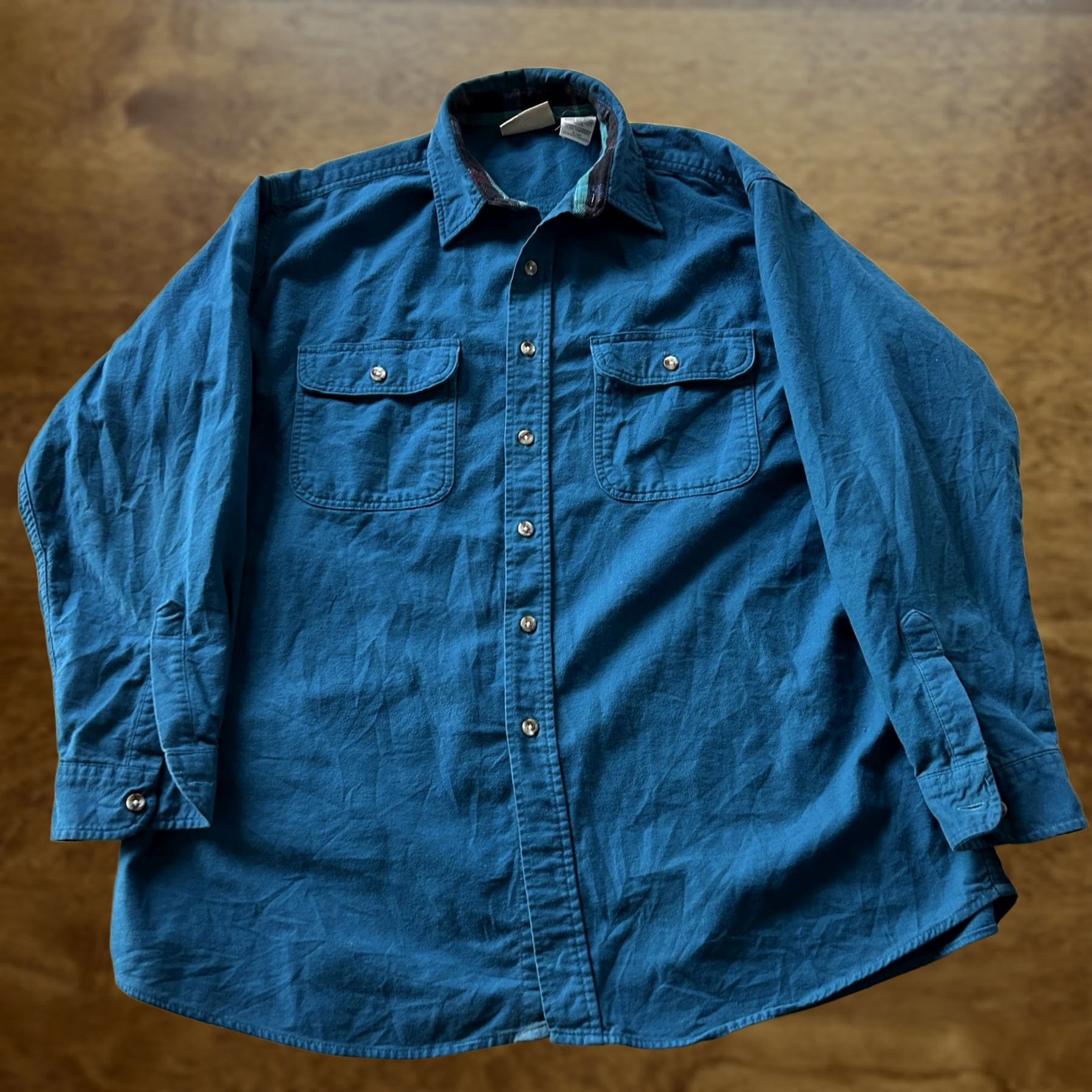 Vintage VINTAGE M. Fine & Sons Shirt Mens XLT Blue Solid Long Sleeve Button Up Workwear Size US XL / EU 56 / 4 - 1 Thumbnail