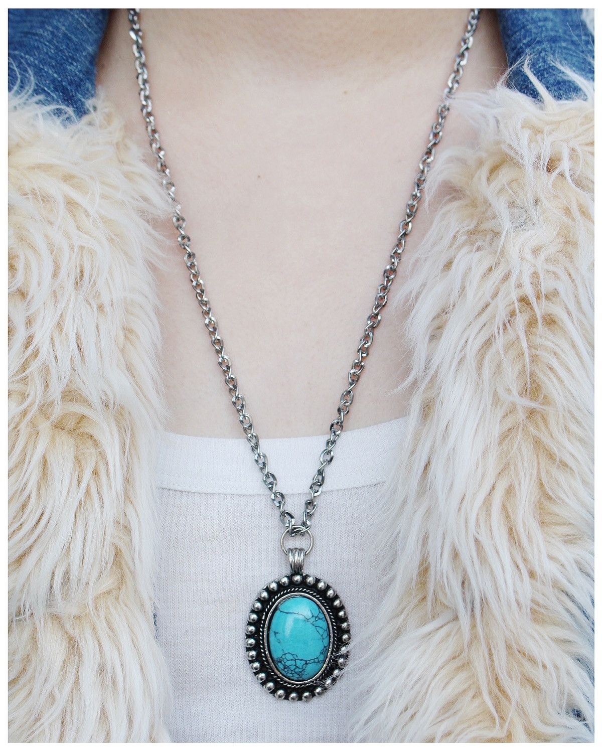 Vintage 2000S JAPANESE MADE OVAL TURQUOISE PENDANT NECKLACE Size ONE SIZE - 4 Thumbnail