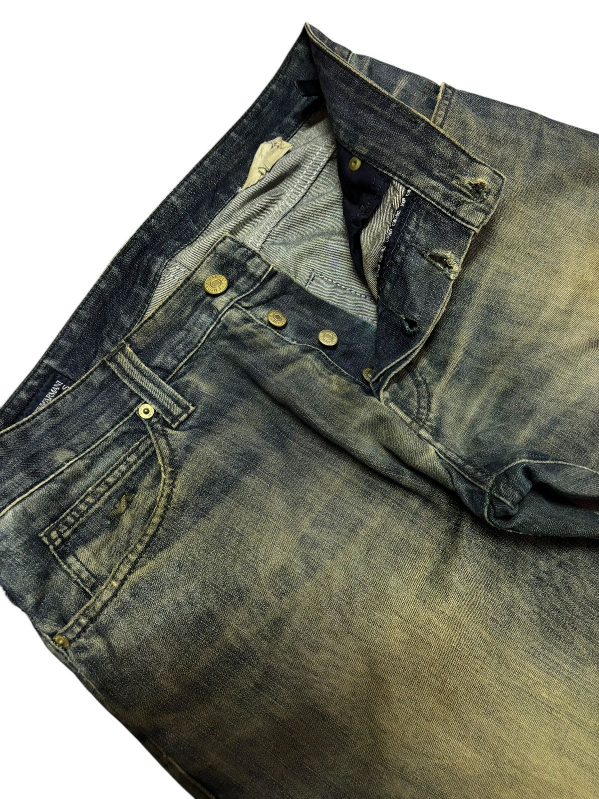 Armani Vtg 90s Emporio Armani Distressed Mud Washed Jeans Size US 33 - 7 Thumbnail