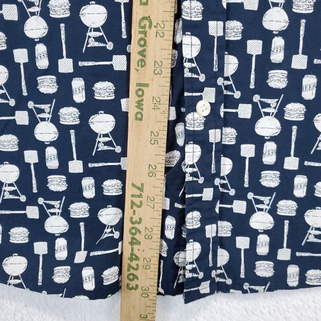 Vintage St. John's Bay Shirt Mens XXL Button-Up Navy Print Comfort Stretch BBQ Grilling Short Sleeve Casual Regular Fit Collared 100% Cotton Size US XXL / EU 58 / 5 - 7 Thumbnail