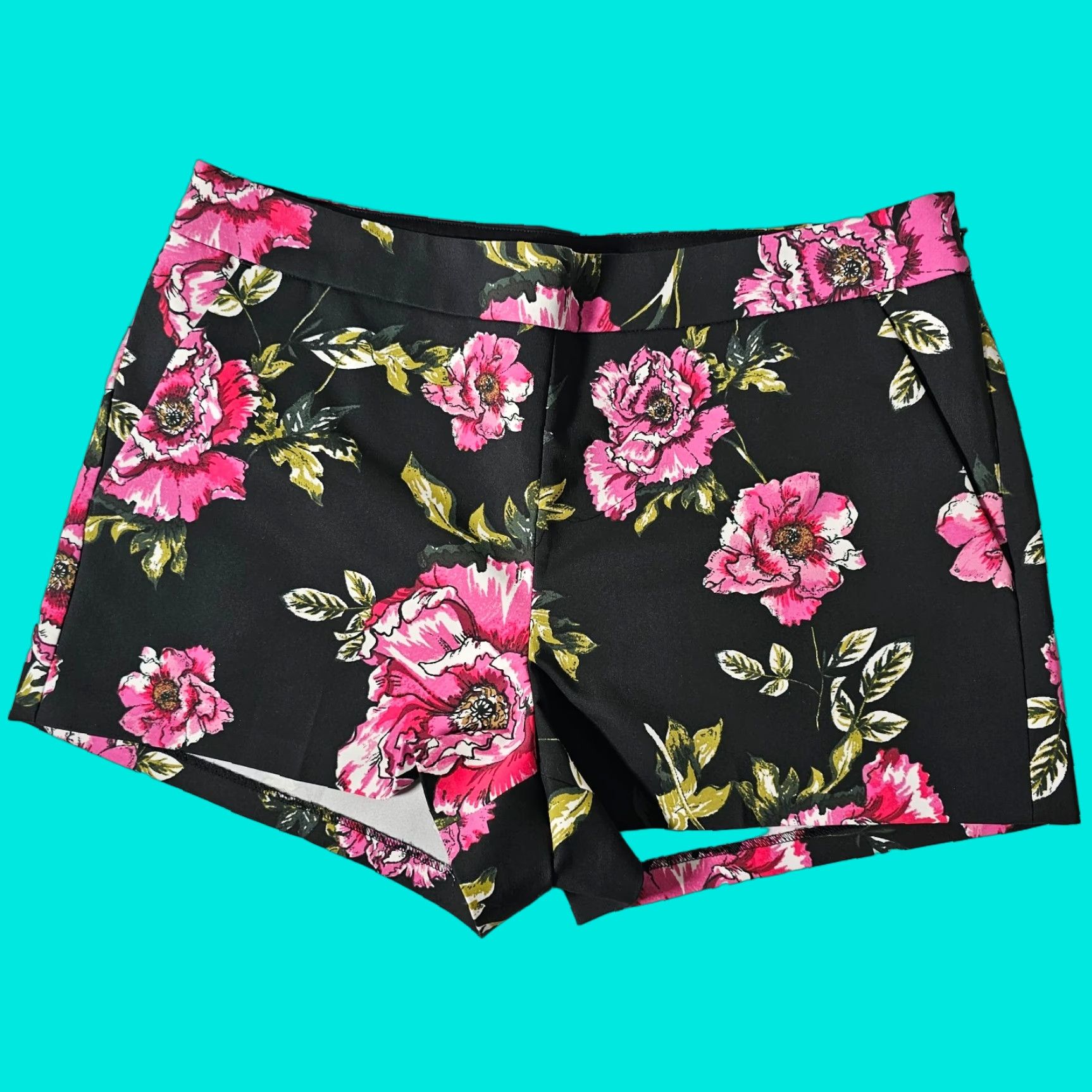 Express Express Black Floral Mid Rise Shorts Size 10 Women's Cuffed Chino Size 32" / US 10 / IT 46 - 1 Thumbnail