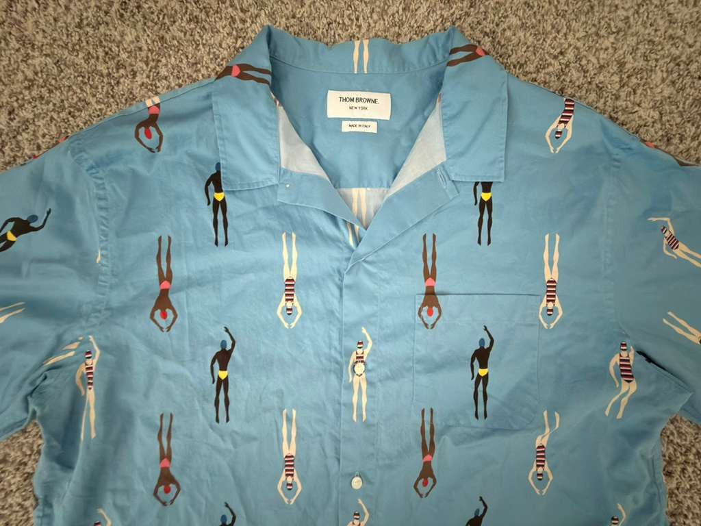 Thom Browne Thom Browne - Printed Cotton Shirt Light blue size 4 Medium Size US M / EU 48-50 / 2 - 6 Thumbnail