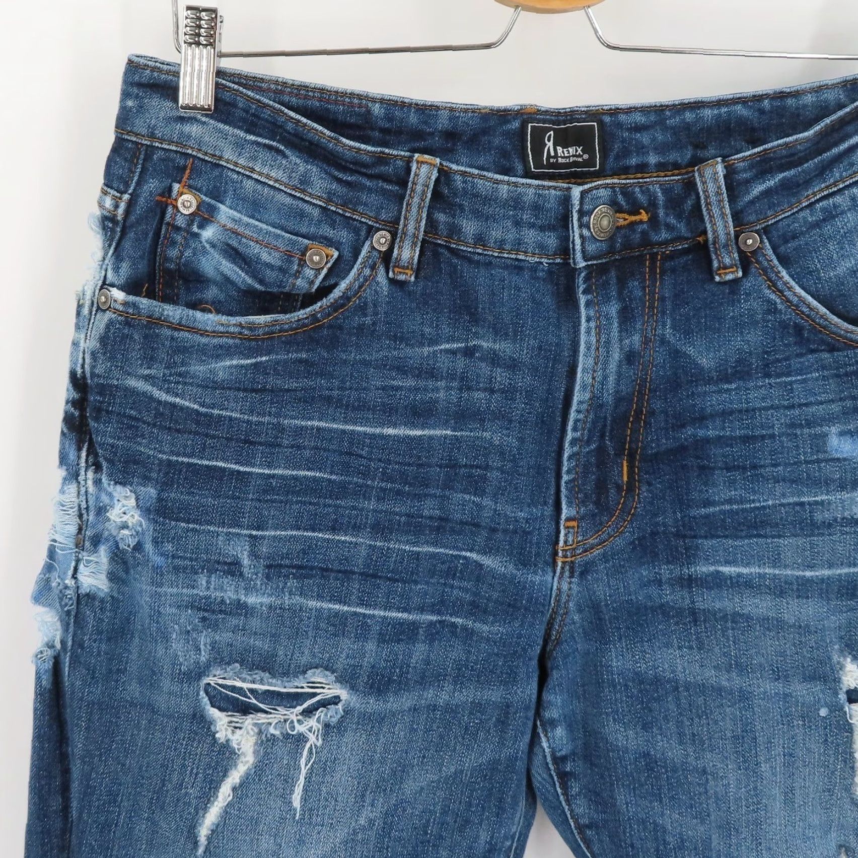 Vintage Rock Revival Remix Jeans Women 33 Straight Distressed Denim 5-Pocket Rock Style Boys? Size 24" / US 00 / IT 34 - 3 Thumbnail